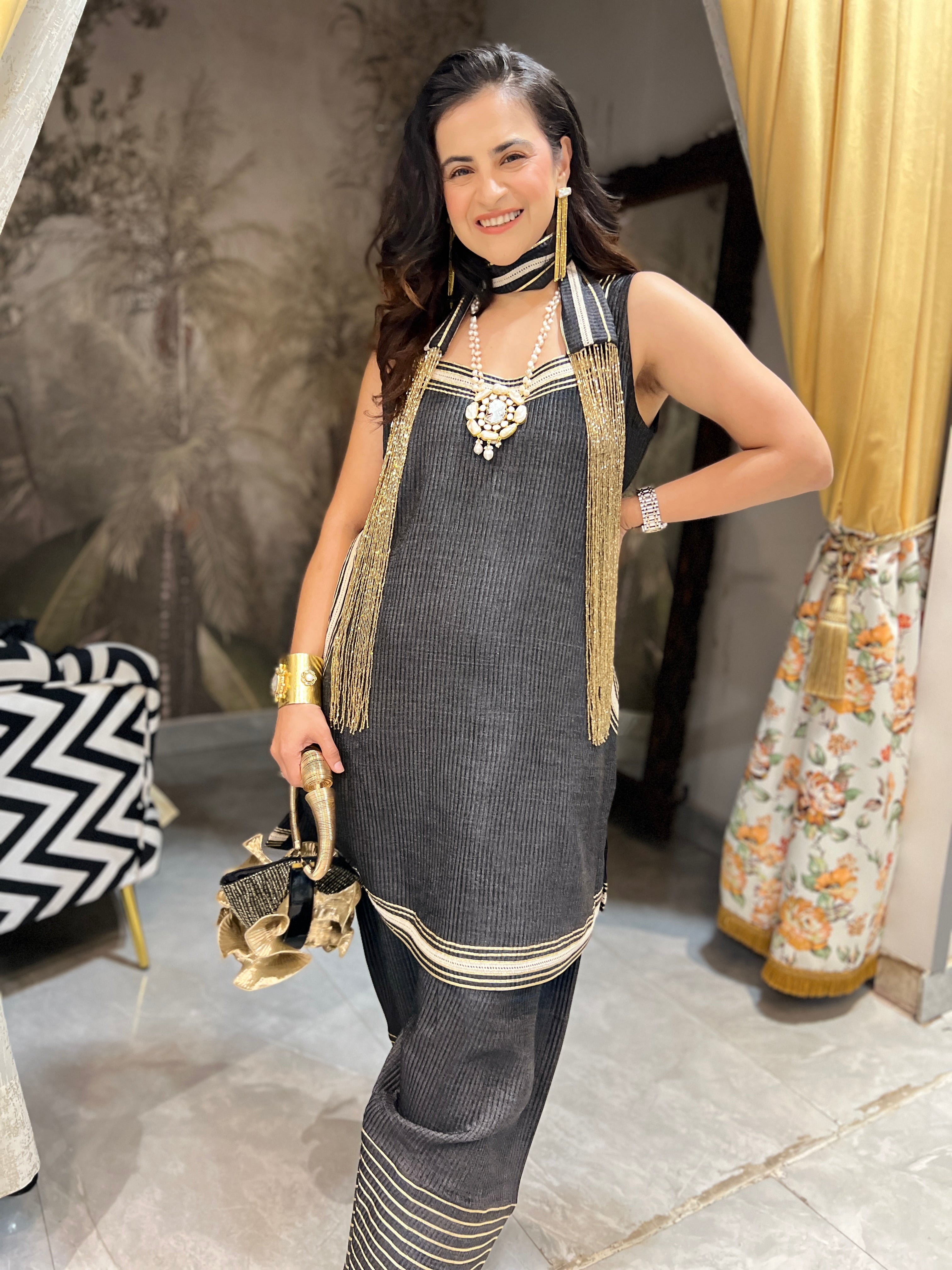Denim black farsi salwar set