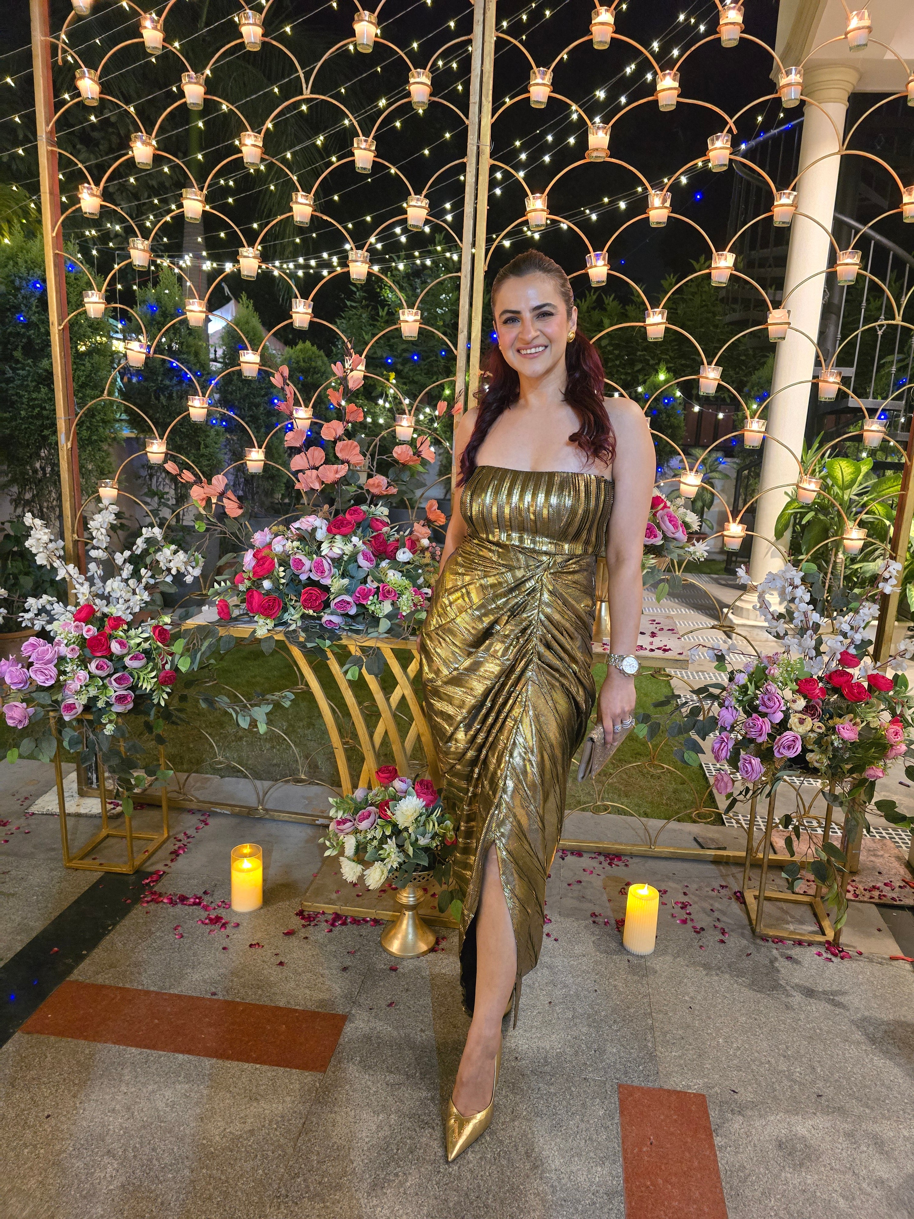 LIQUID GOLD DRAPED GOWN