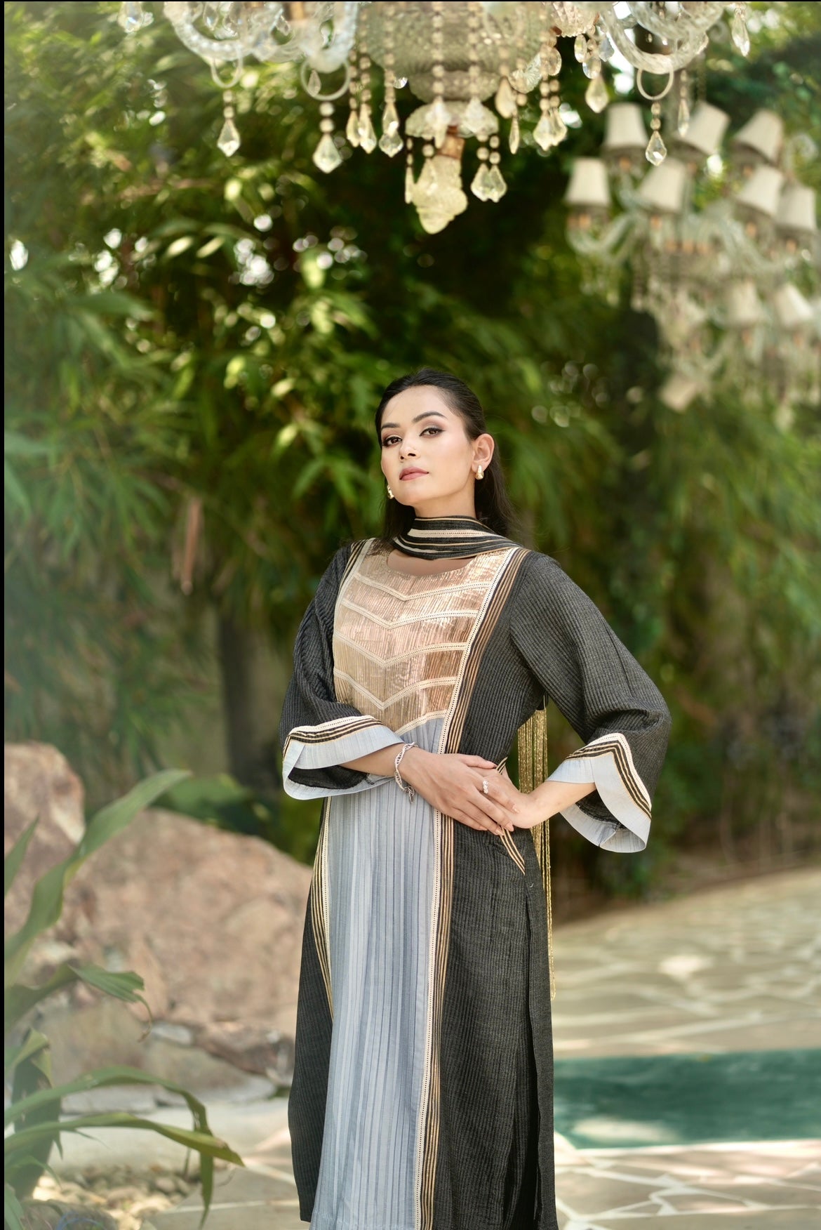 Denim black grey farsi salwar set