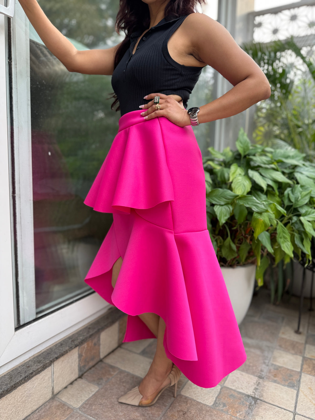 Ruffle Hi-Low Skirt in Pink
