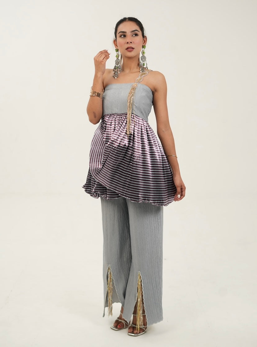 Plume Peplum pant set in Grey