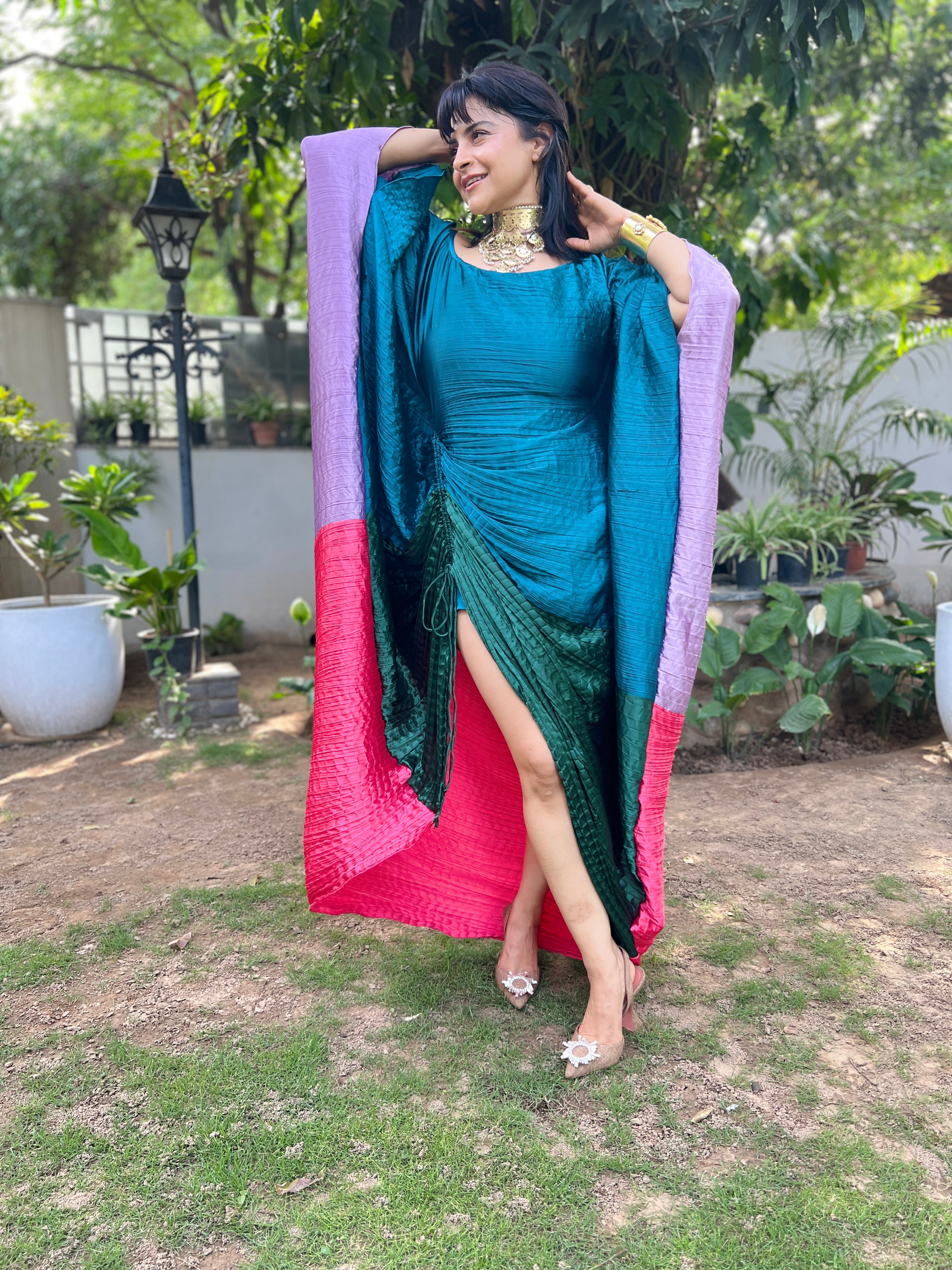 French Sapphire ruched kaftan