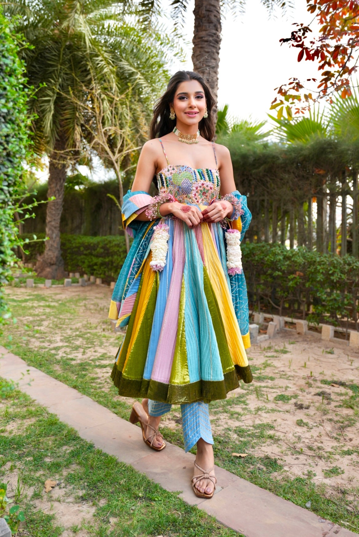 Denim multicolor Anarkali set