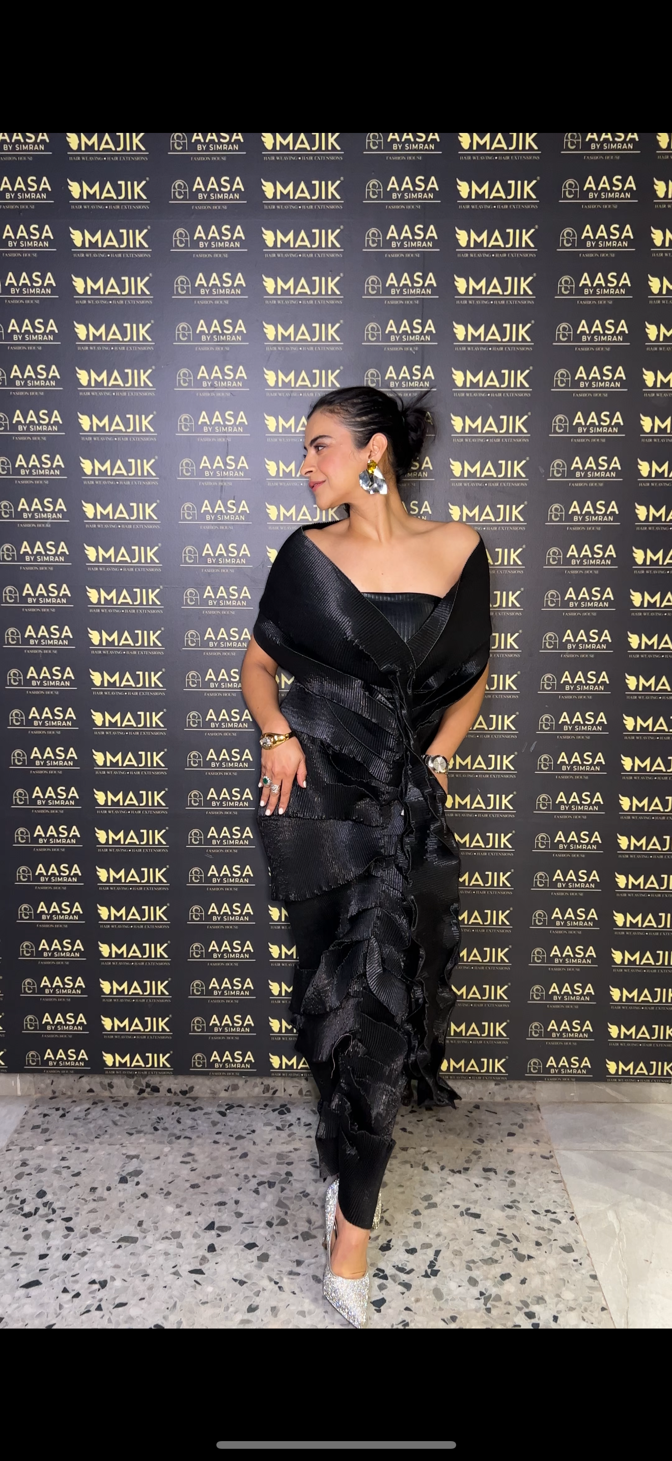 Black long swirl wrap dress