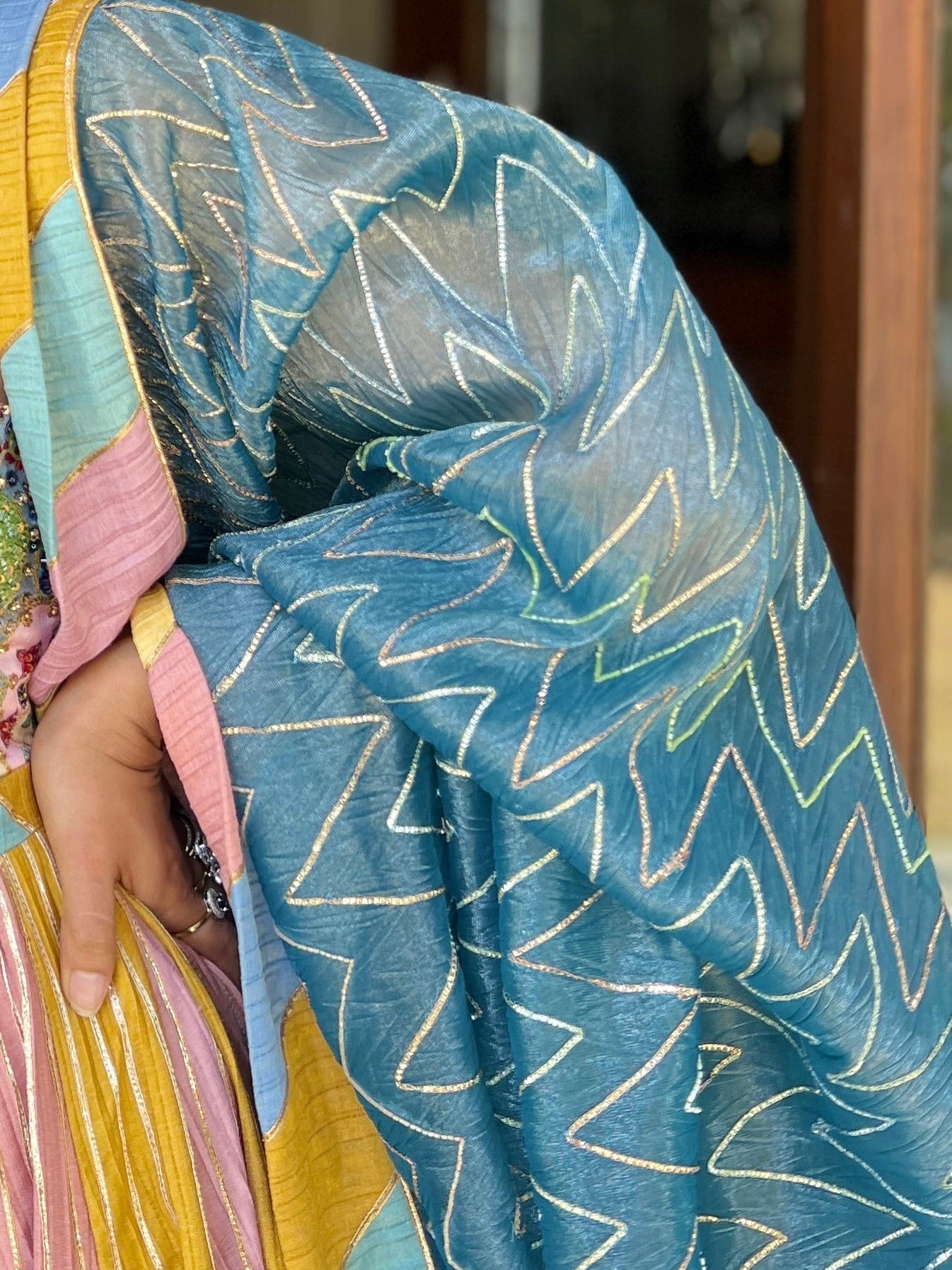 Denim multicolor Lehenga set