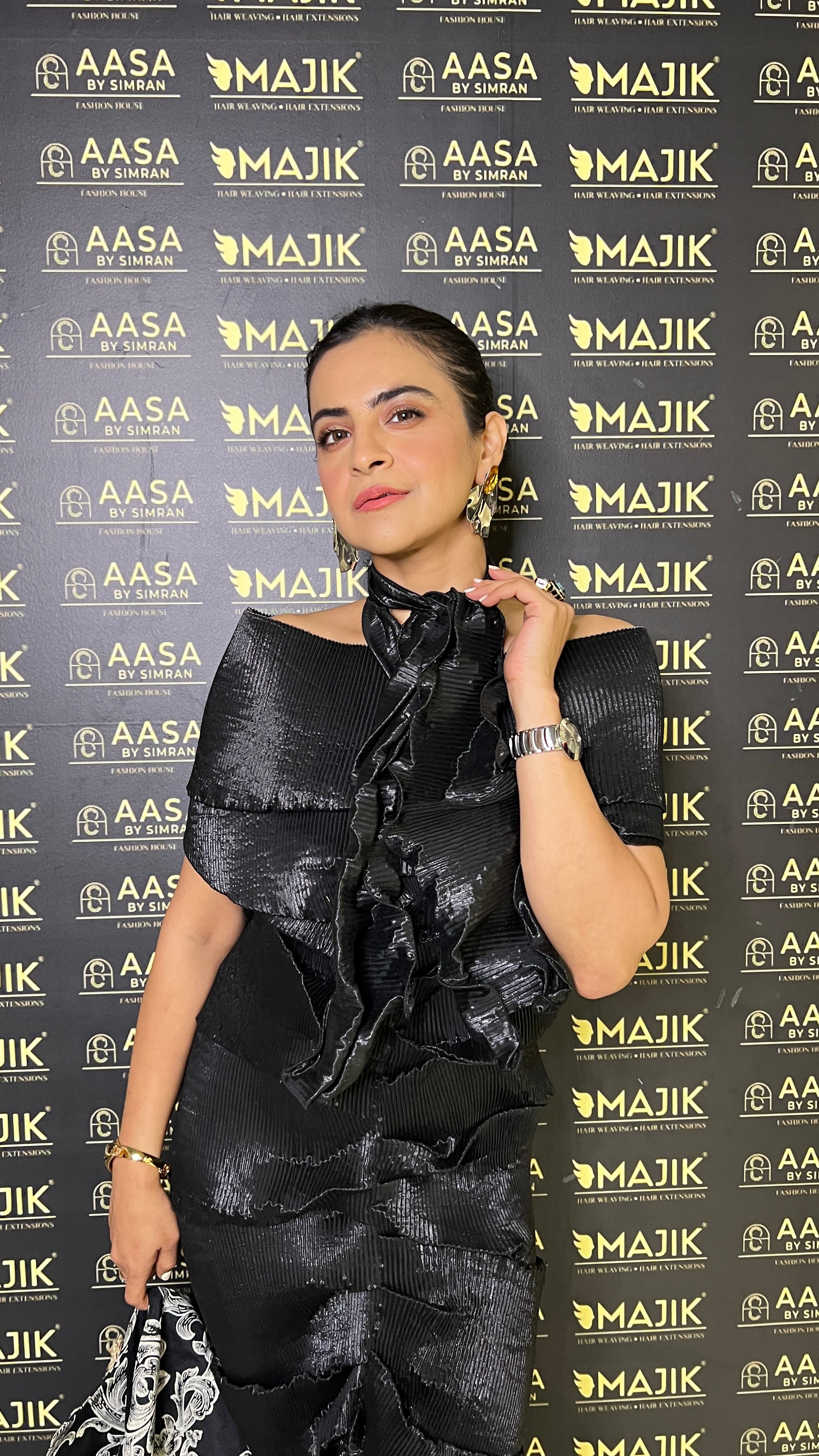 Black long swirl wrap dress