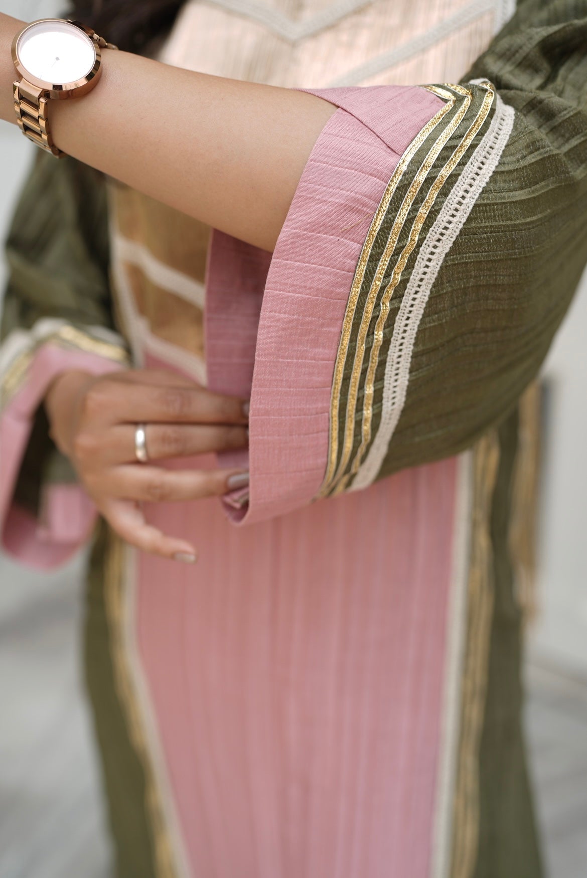 Denim peach olive green farsi salwar set