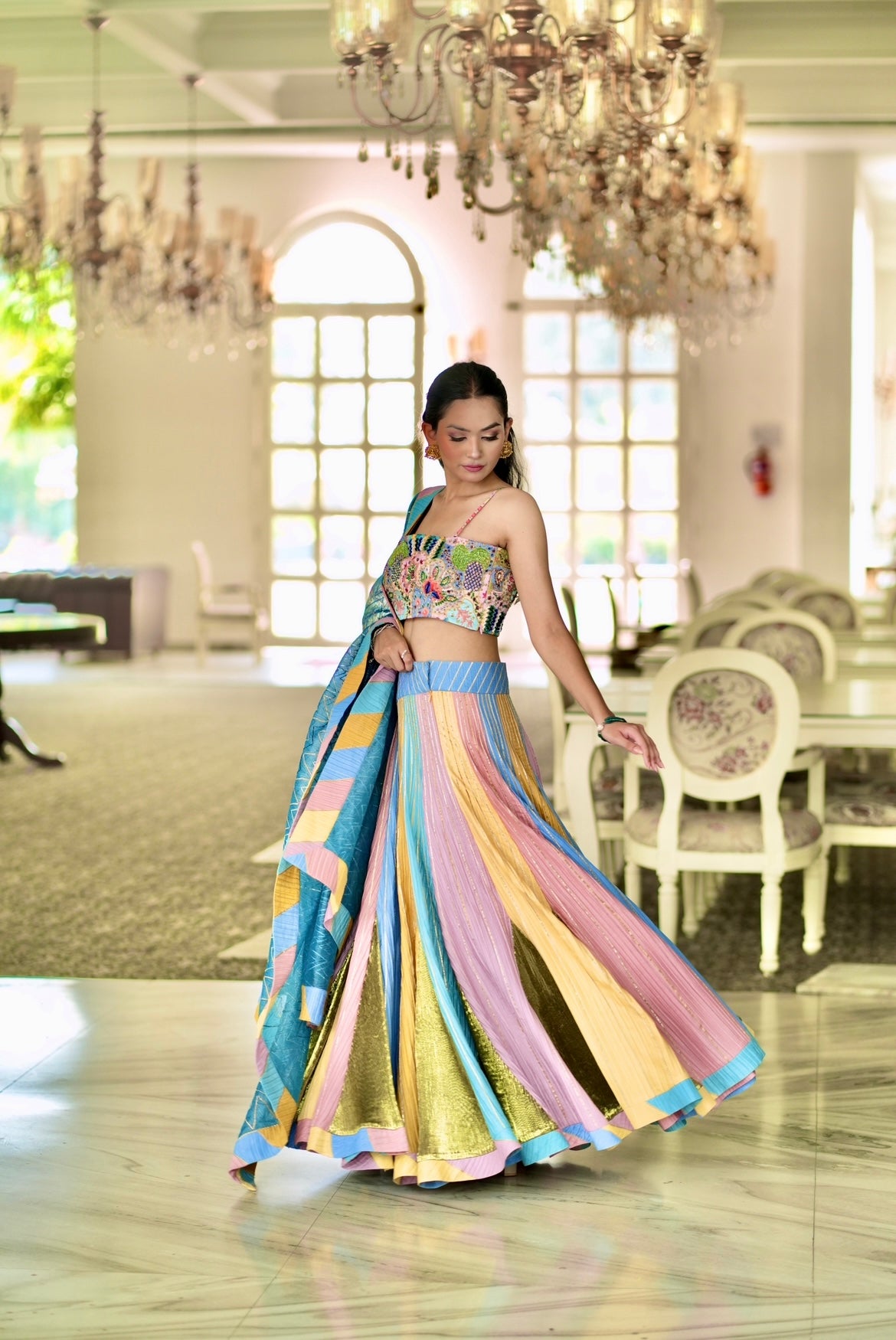 Denim multicolor lehenga set