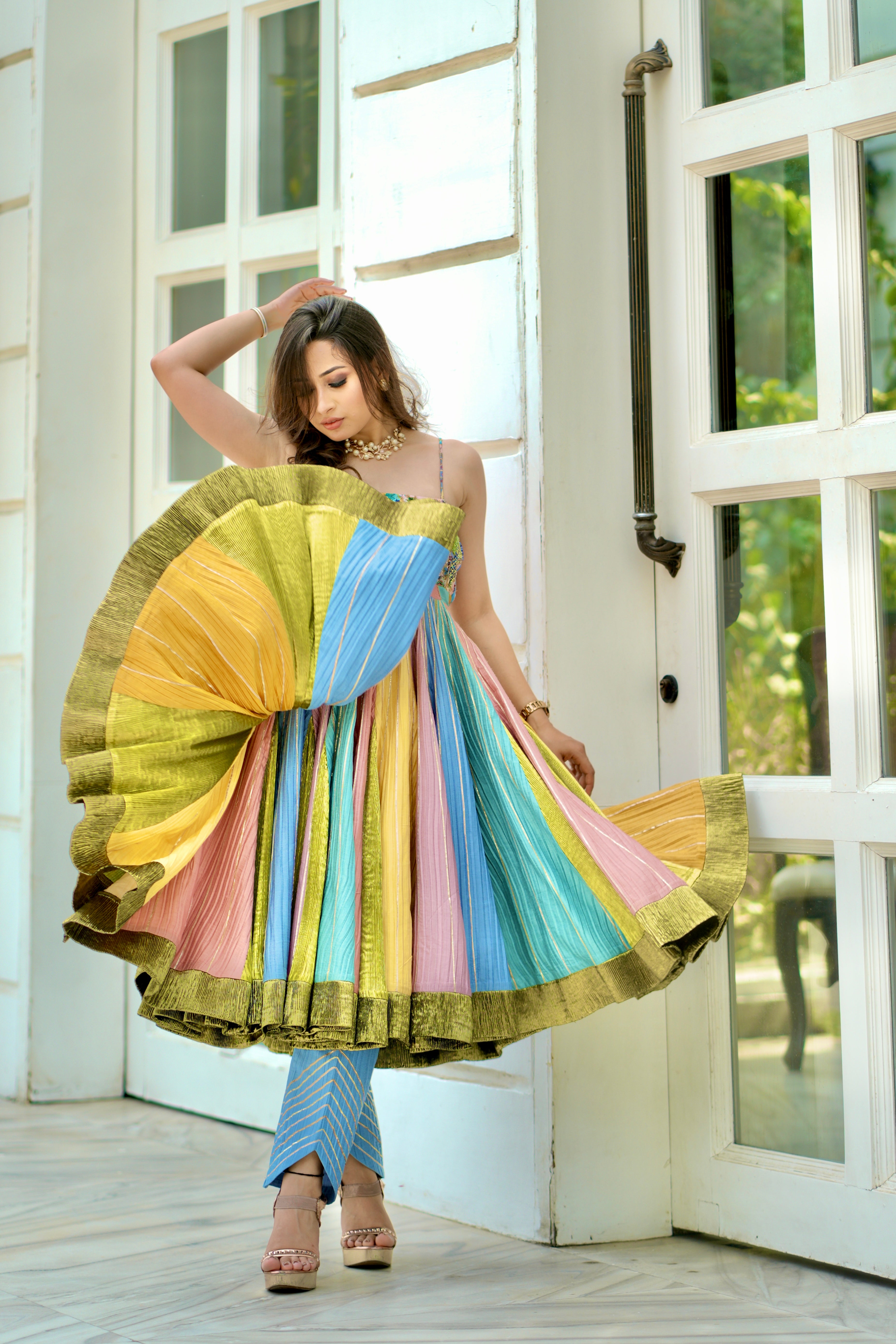 Denim multicolor Anarkali set