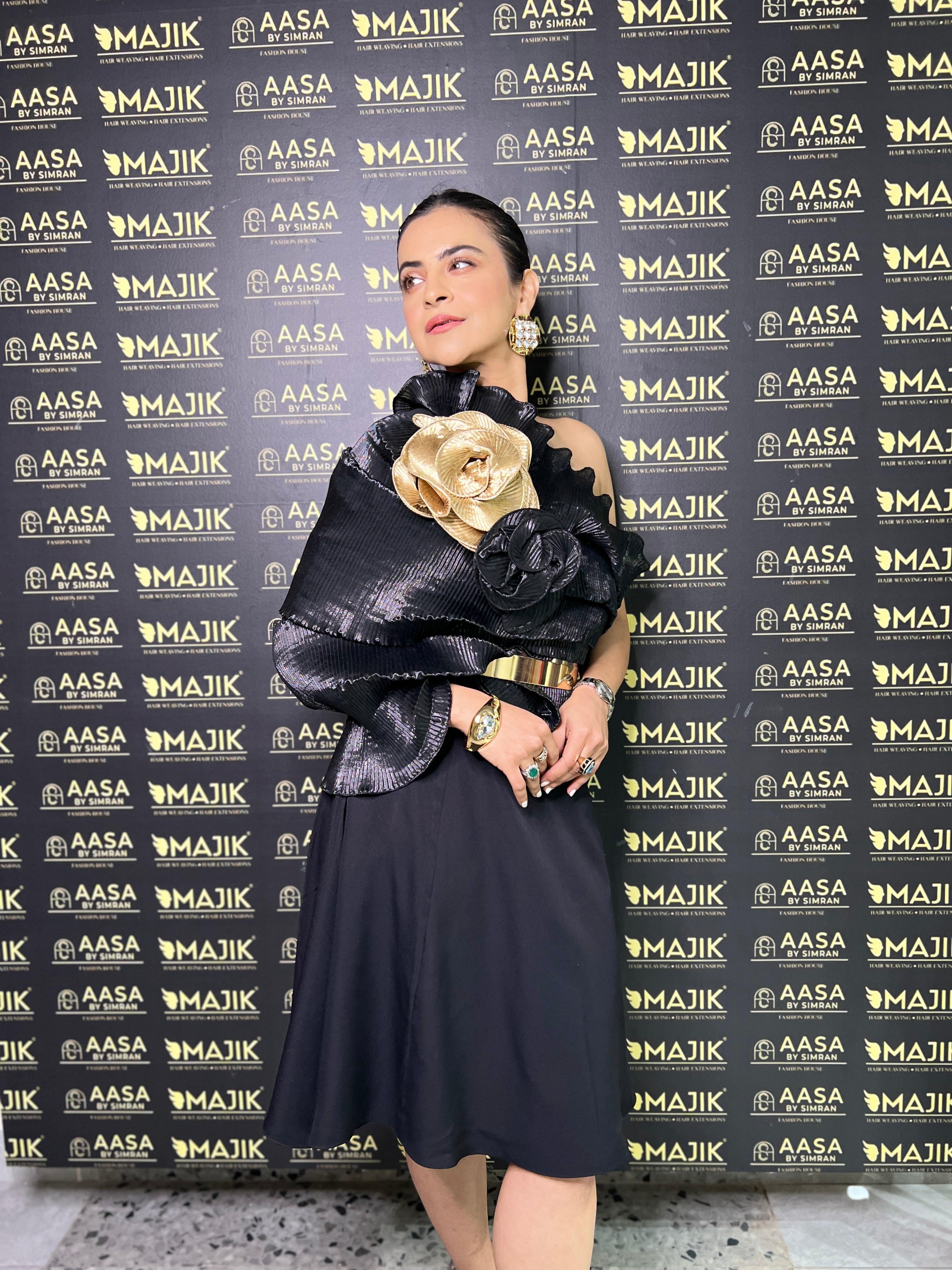 Black shimmer short Multidrape dress