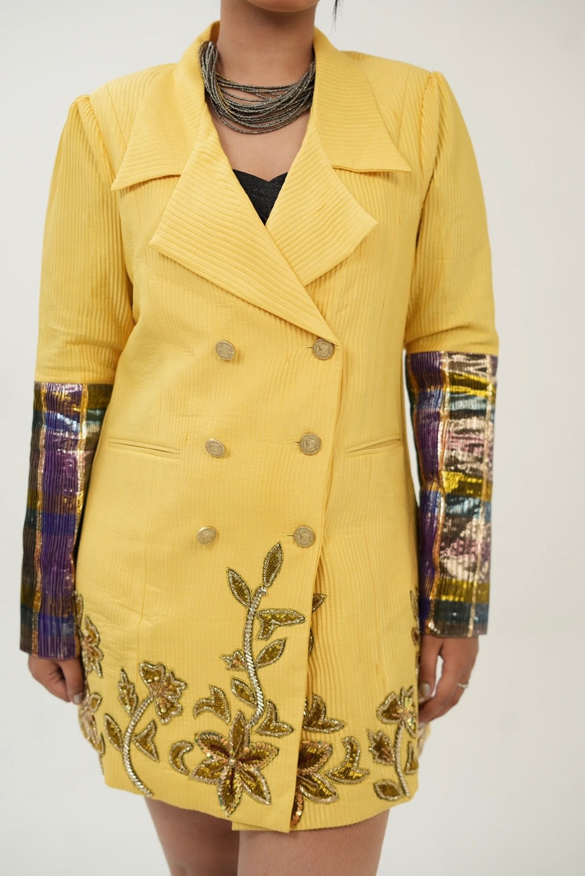 Sunlit Embroidered Blazer dress in Yellow