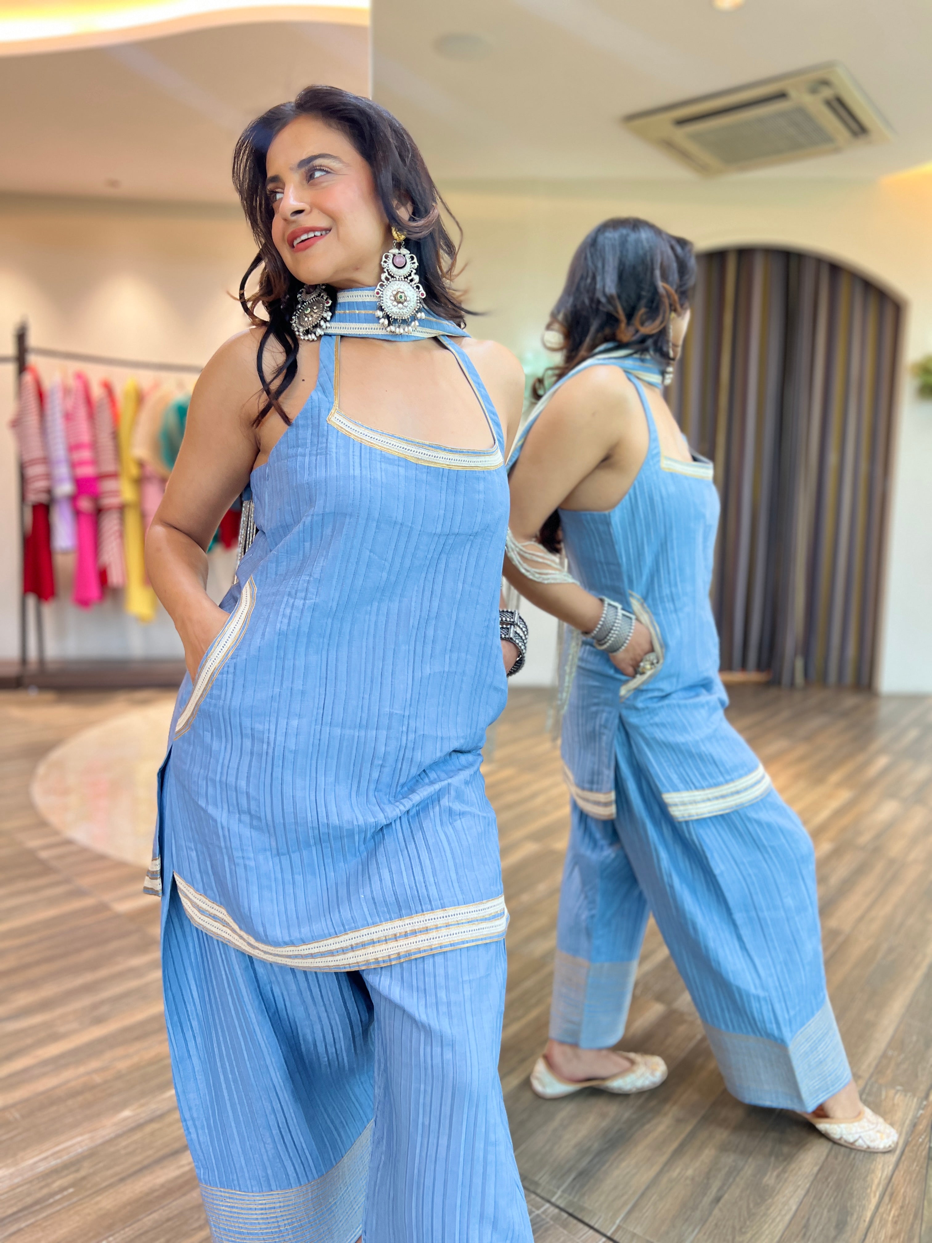 Denim blue farsi salwar set