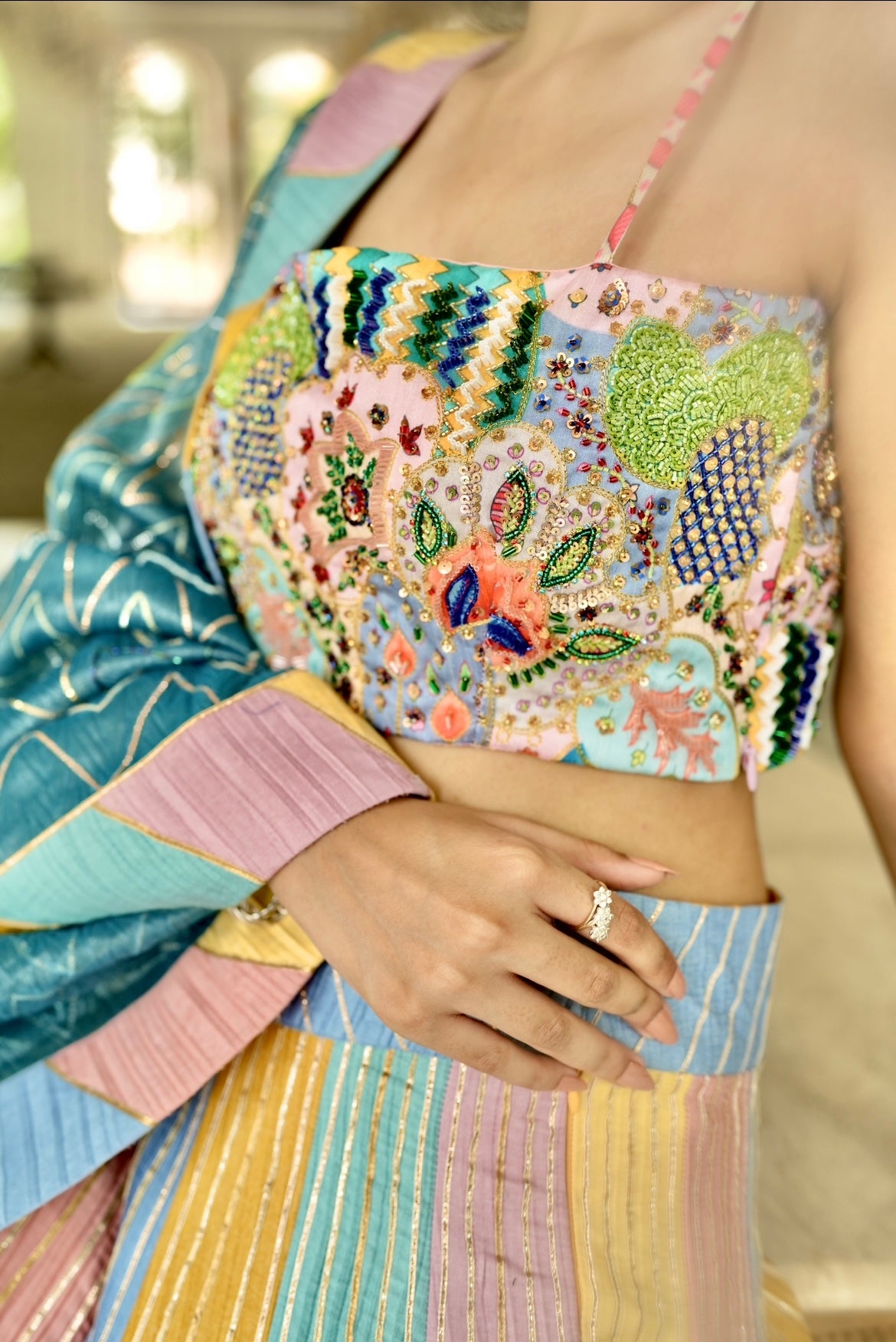 Denim multicolor lehenga set