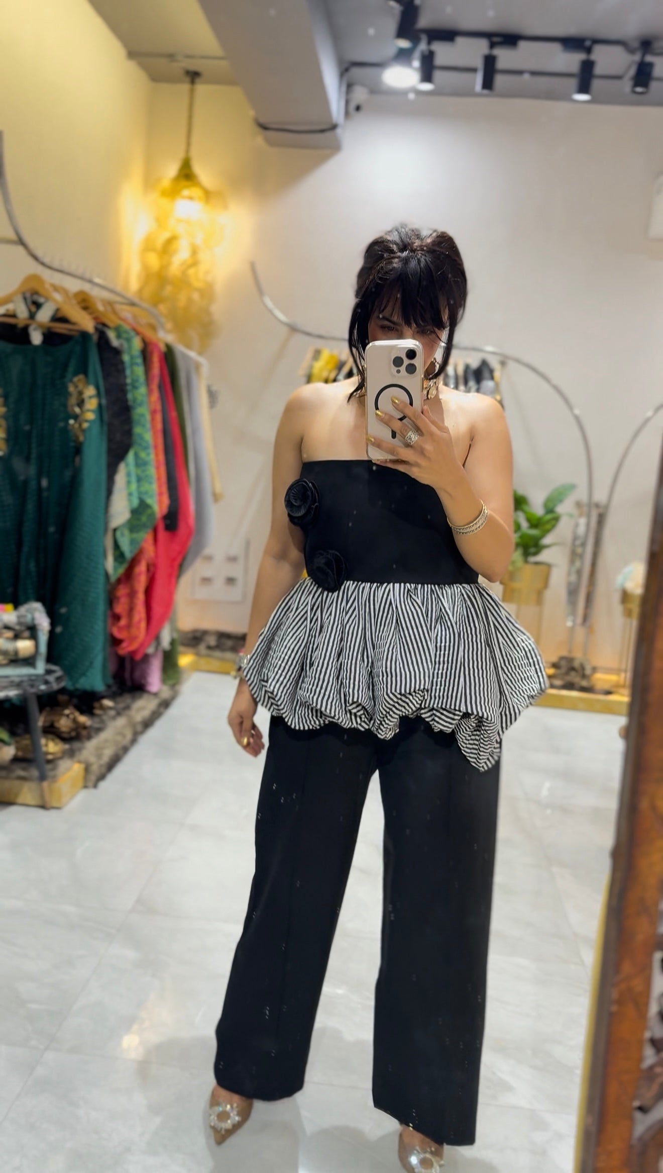 Black stripe hype peplum set
