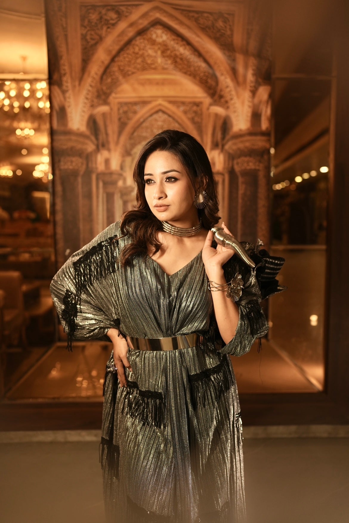 Silver glitter tassel kaftan