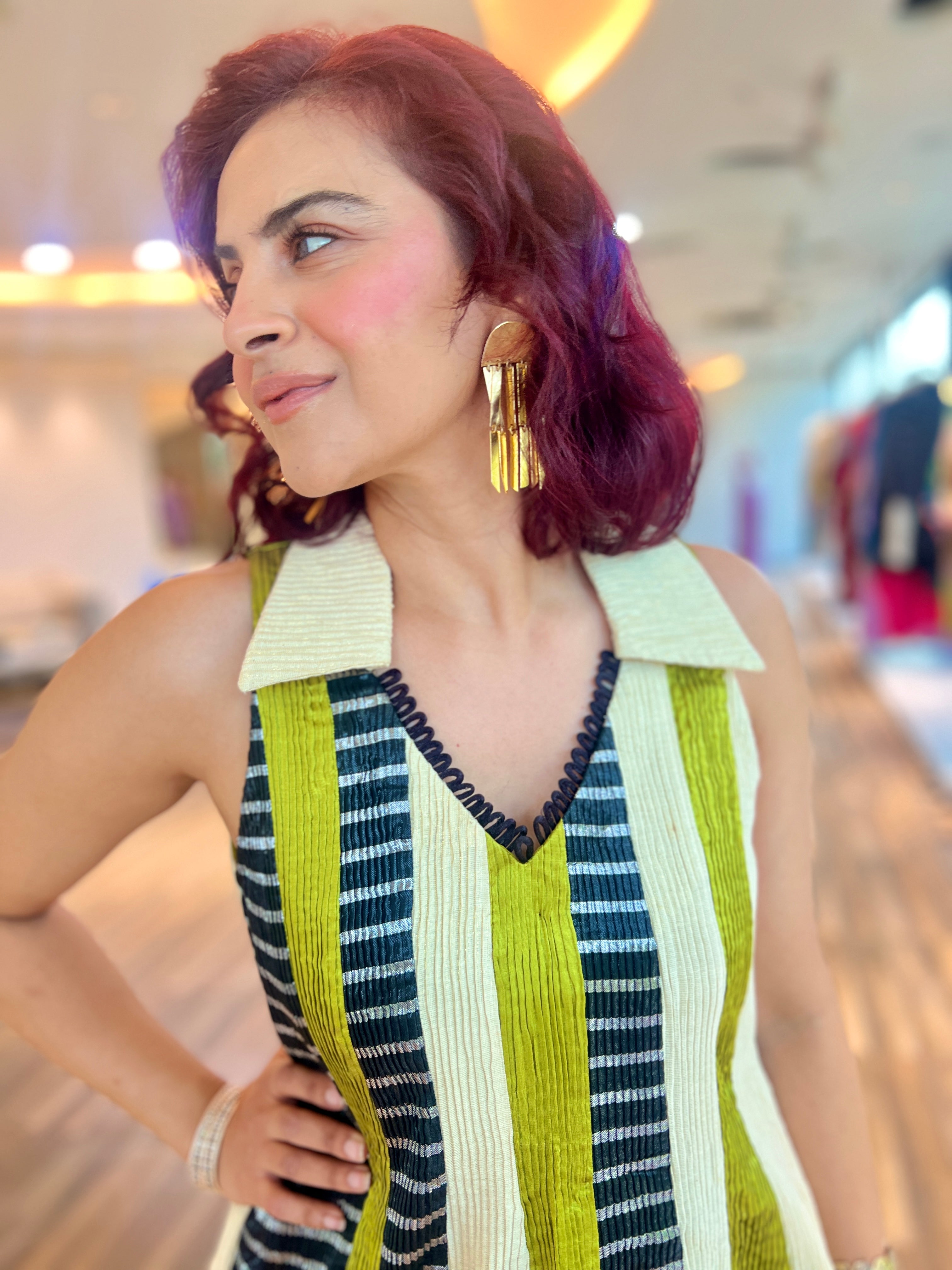 Collared Green Anarkali Multicolor gota embroidered kurta pants set