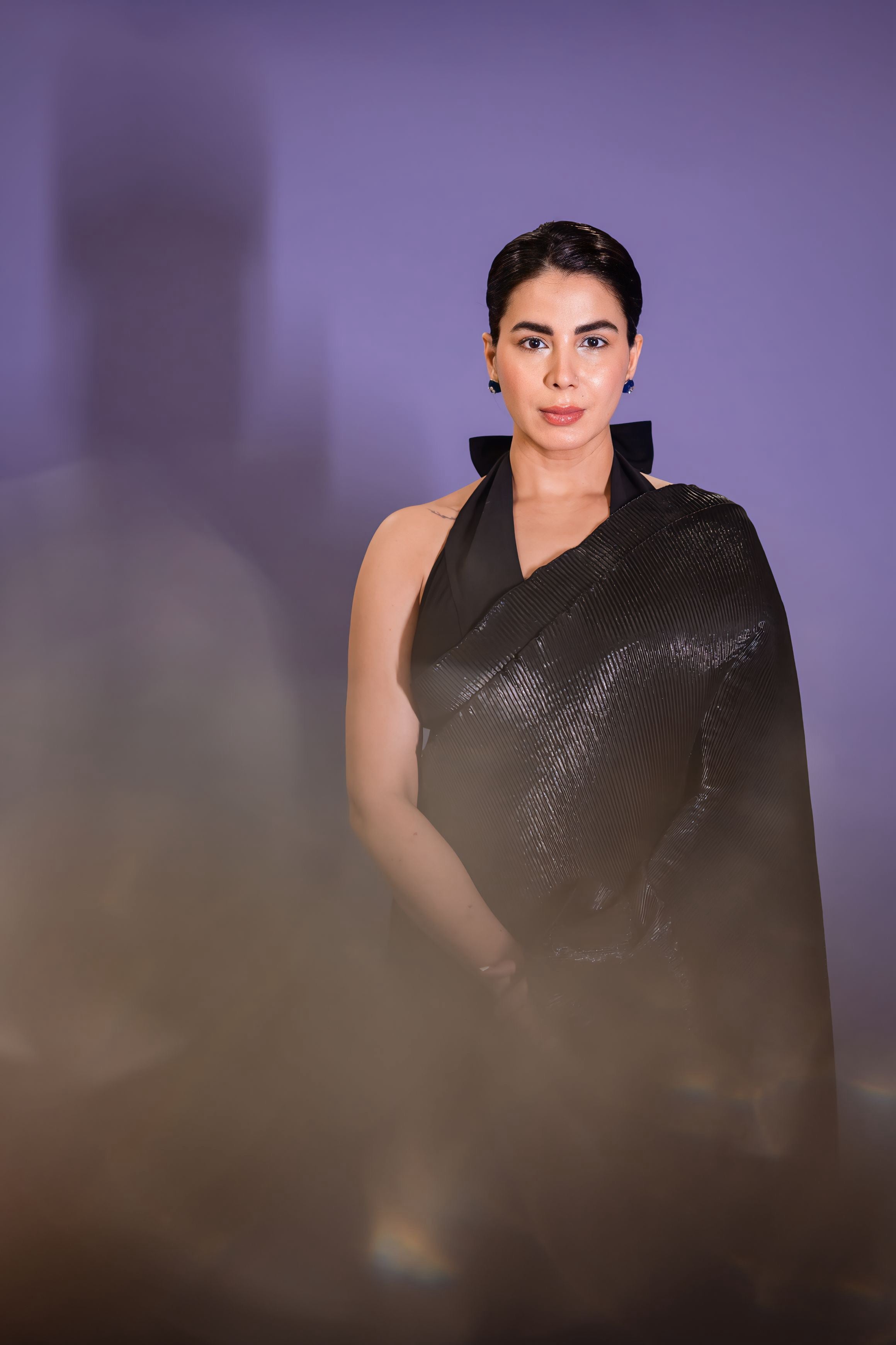 Black & striped color block multi drape saree