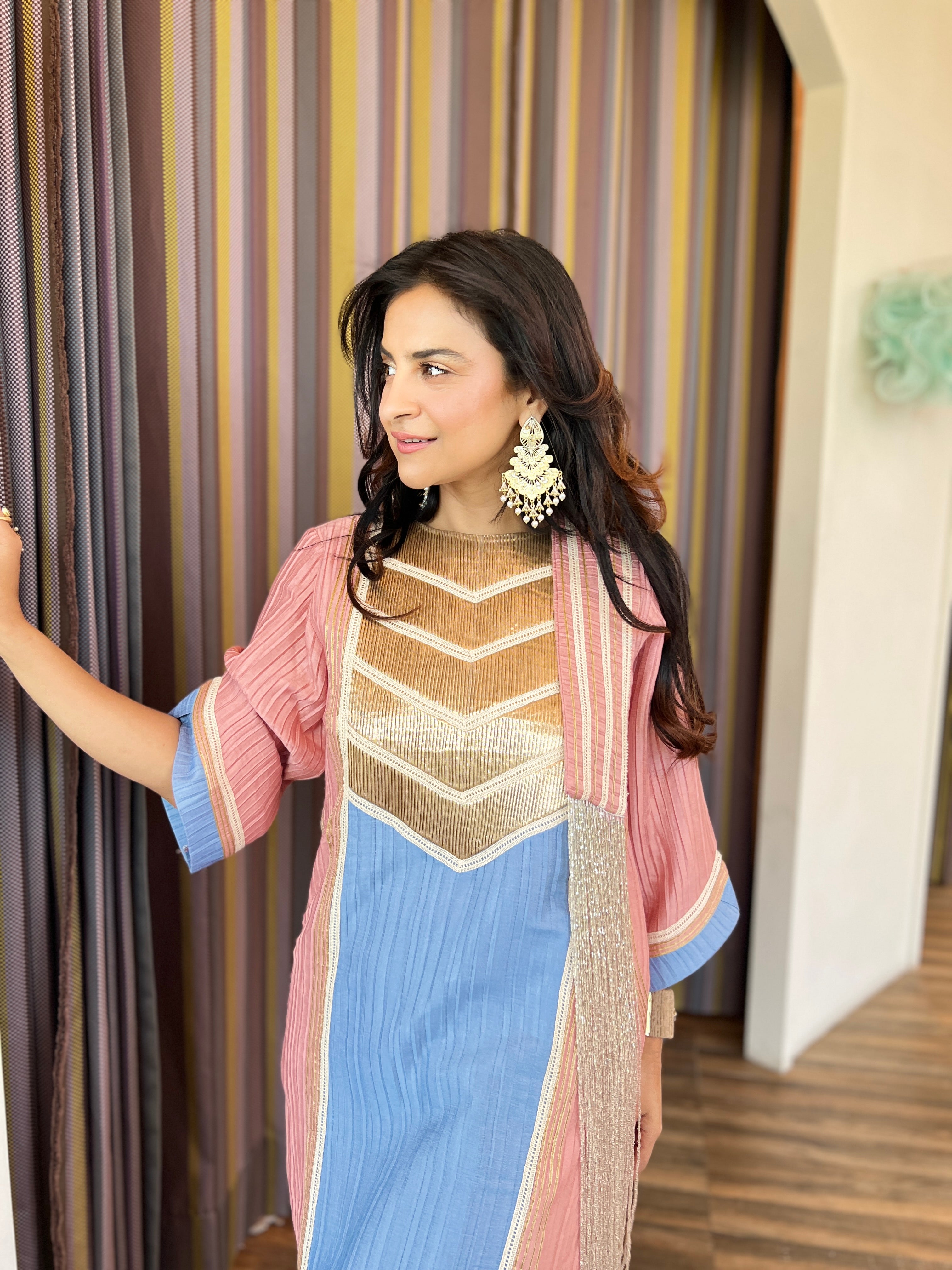 Denim blue peach farsi salwar set