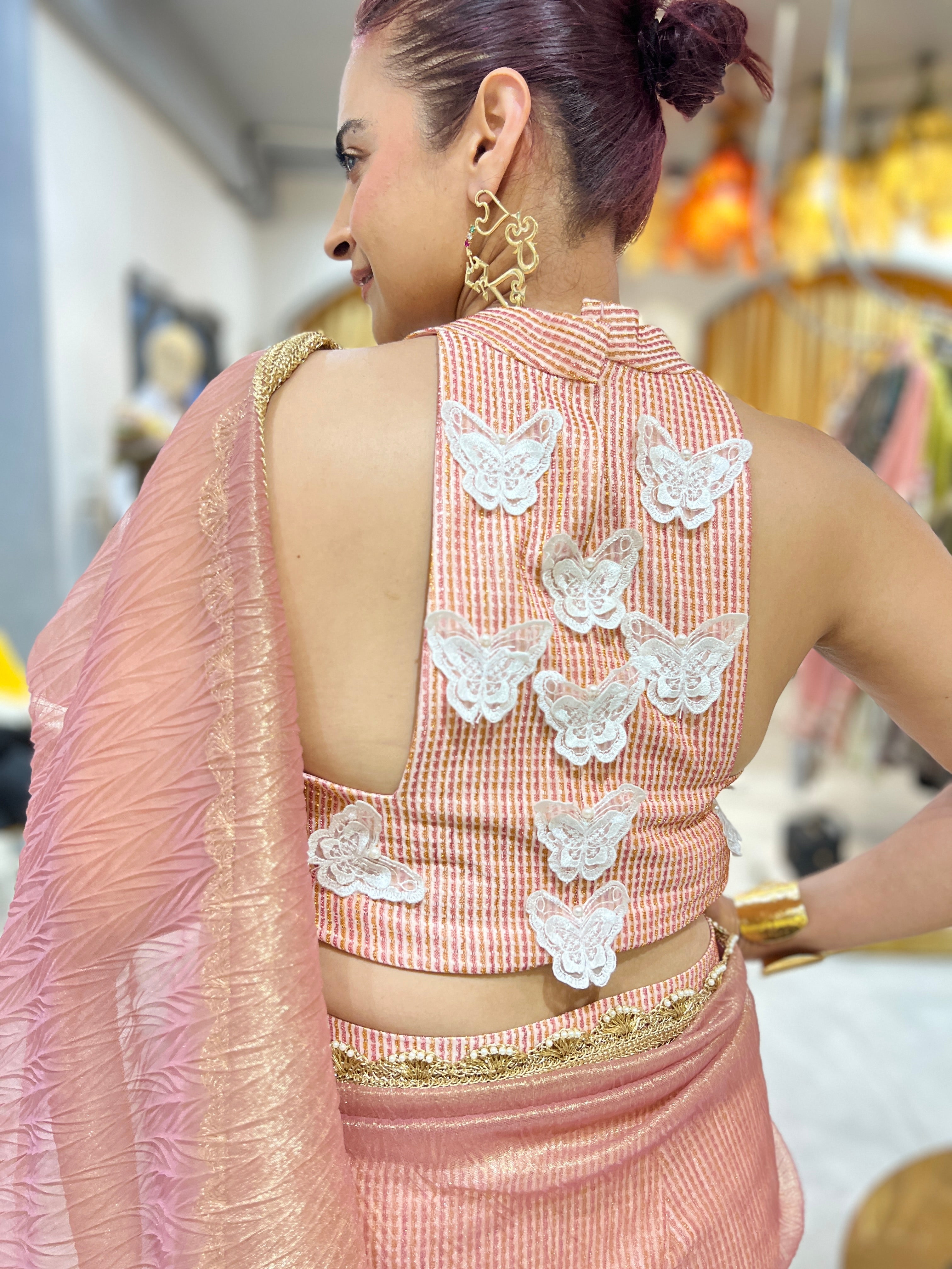 Pink Gold shimmer saree set
