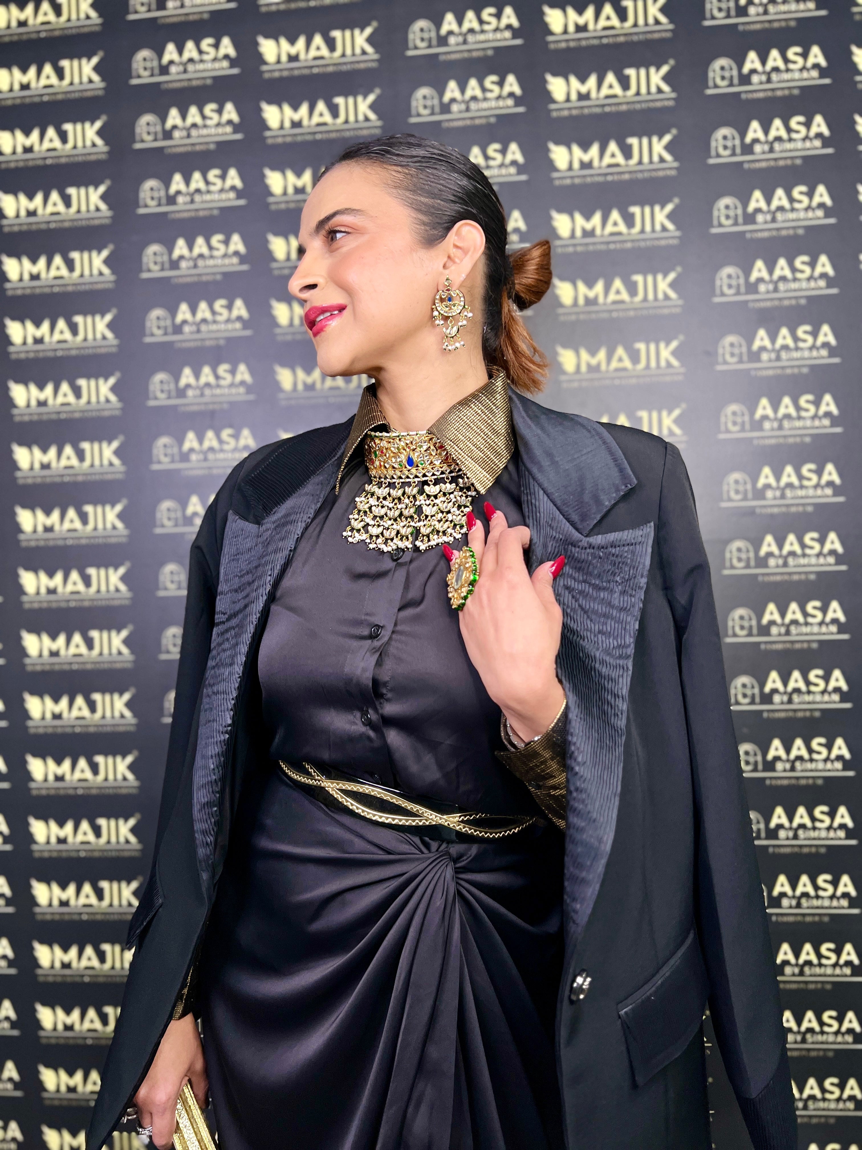 Black silk power blazer