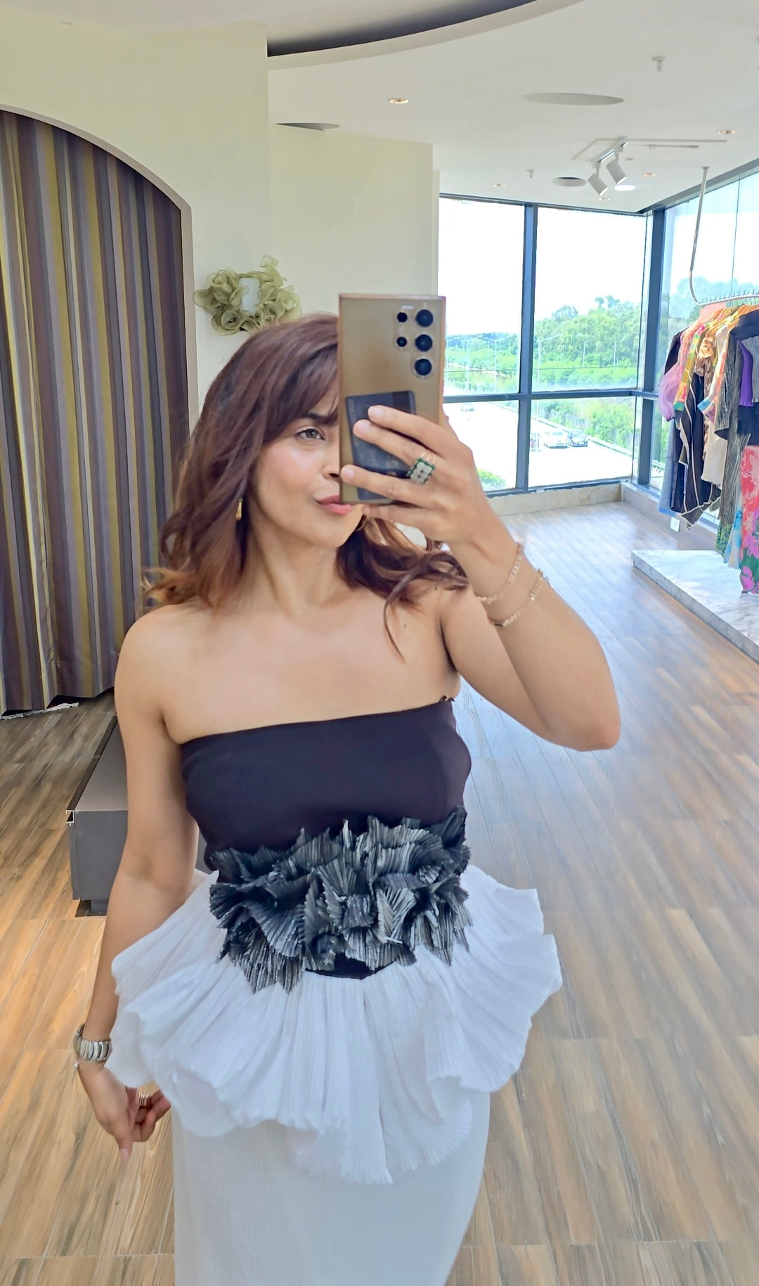 Peplum tube top in black