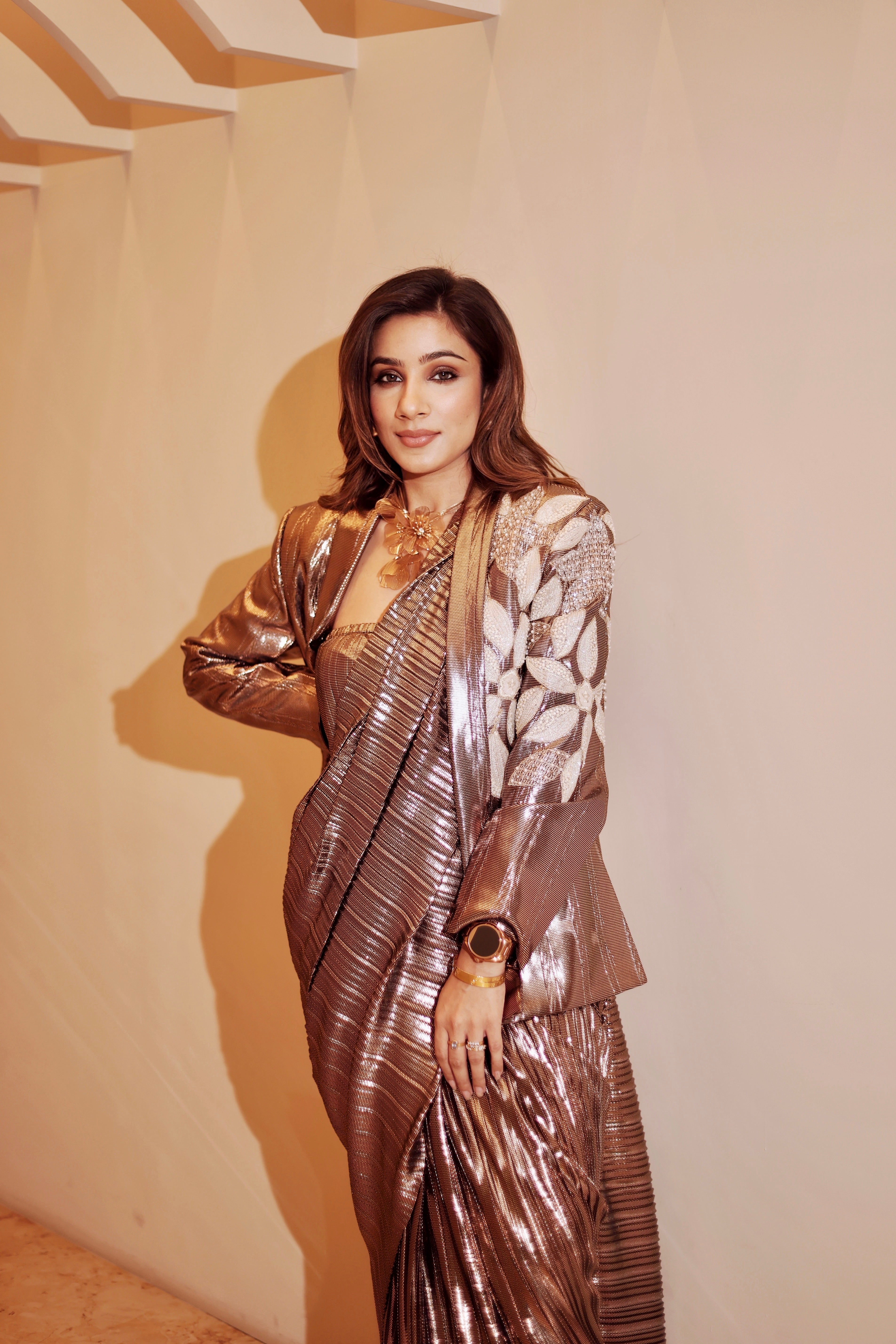 Copper glaze power drape saree blazer set