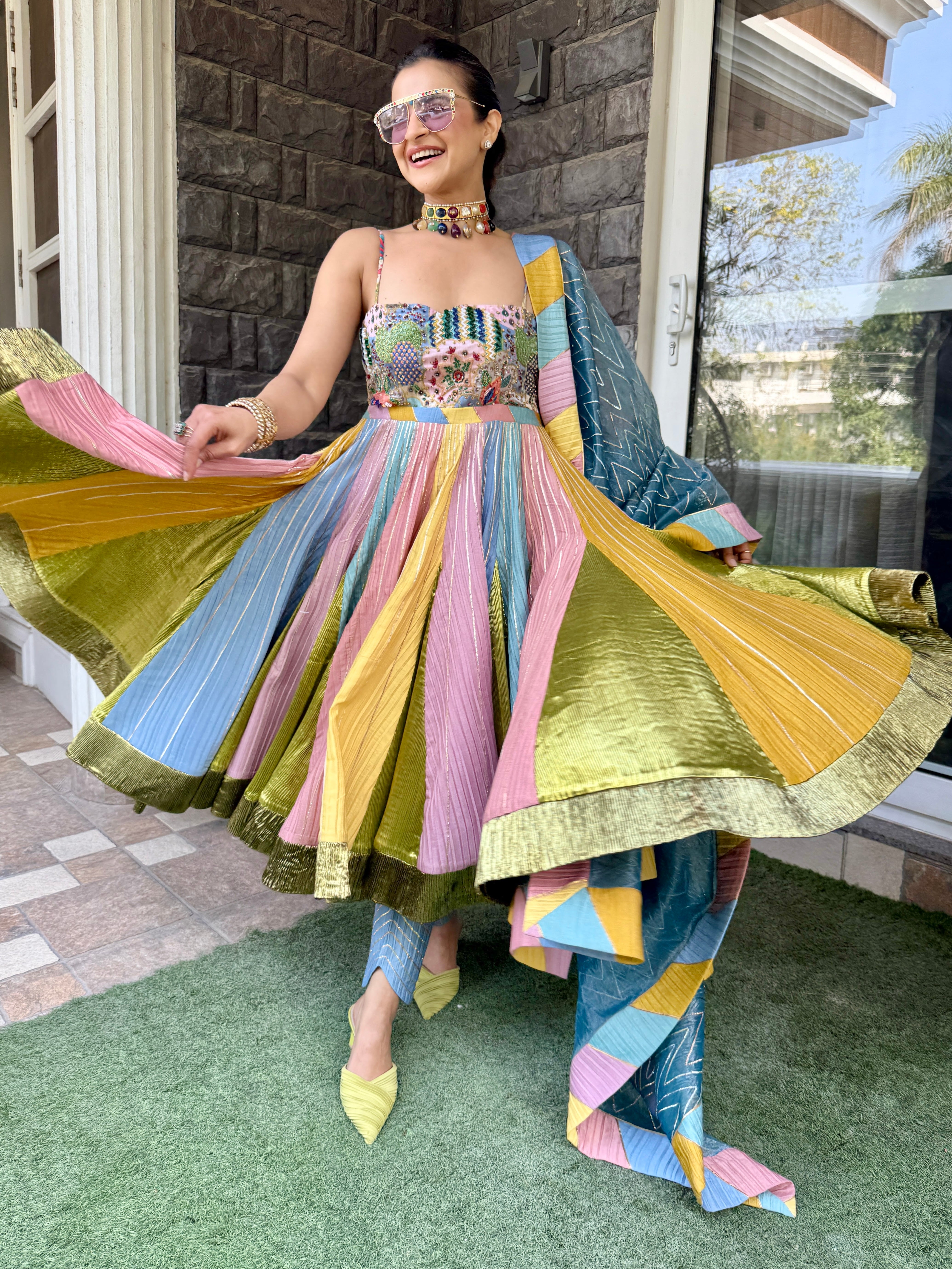 Denim multicolor Anarkali set