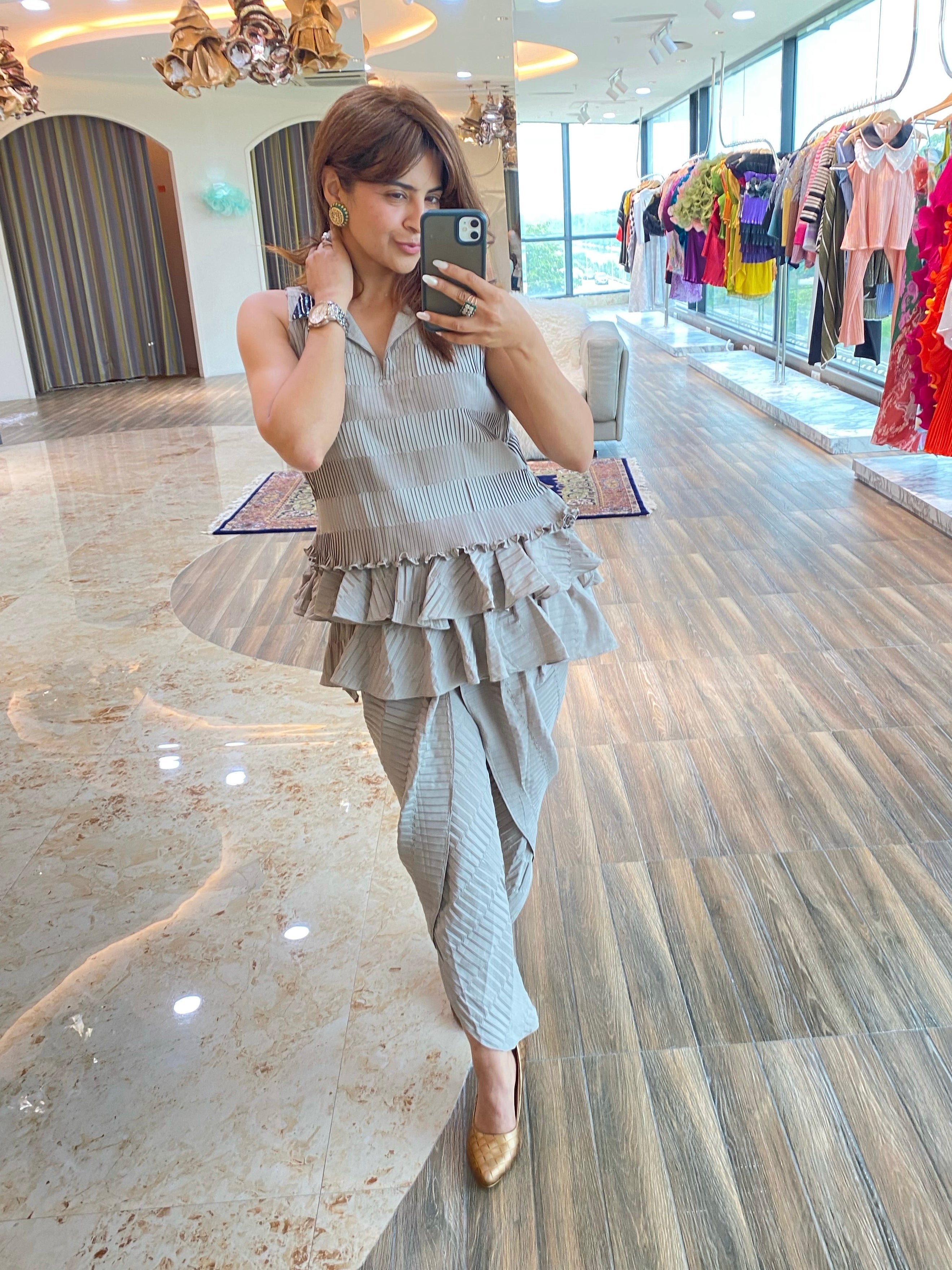 Grey peplum collar top