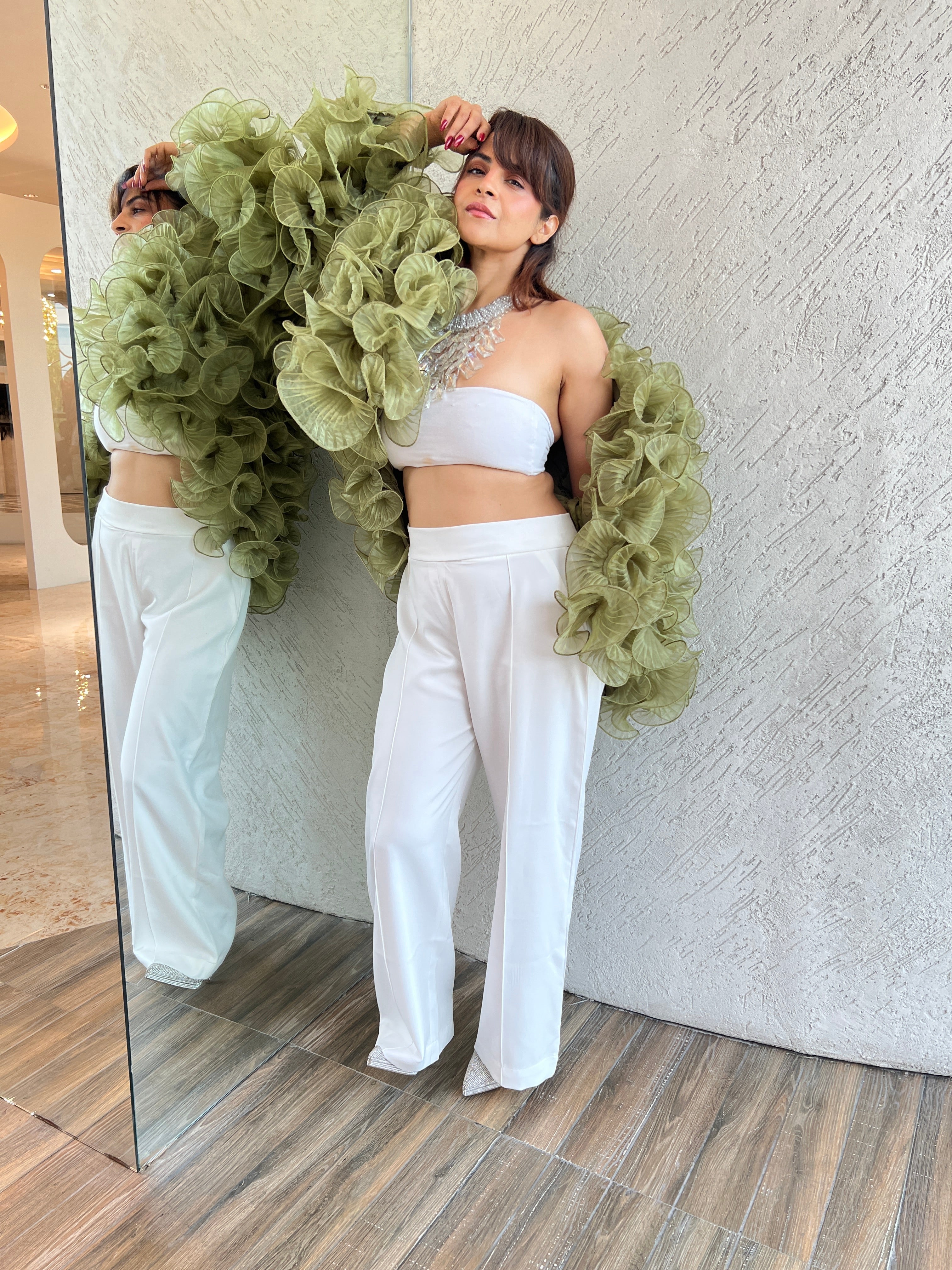 Olive Oracle Ruffle Cape in Dirty Green