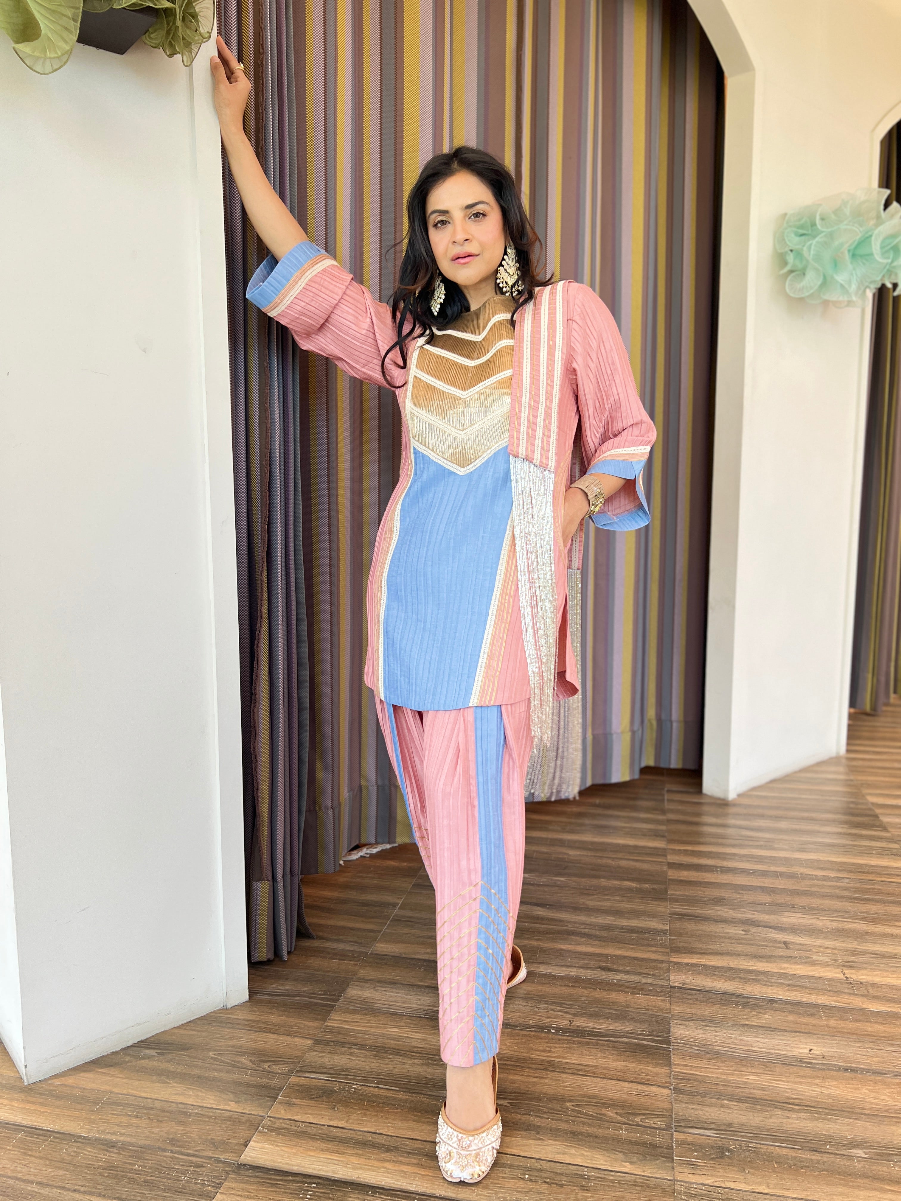 Denim blue peach farsi salwar set