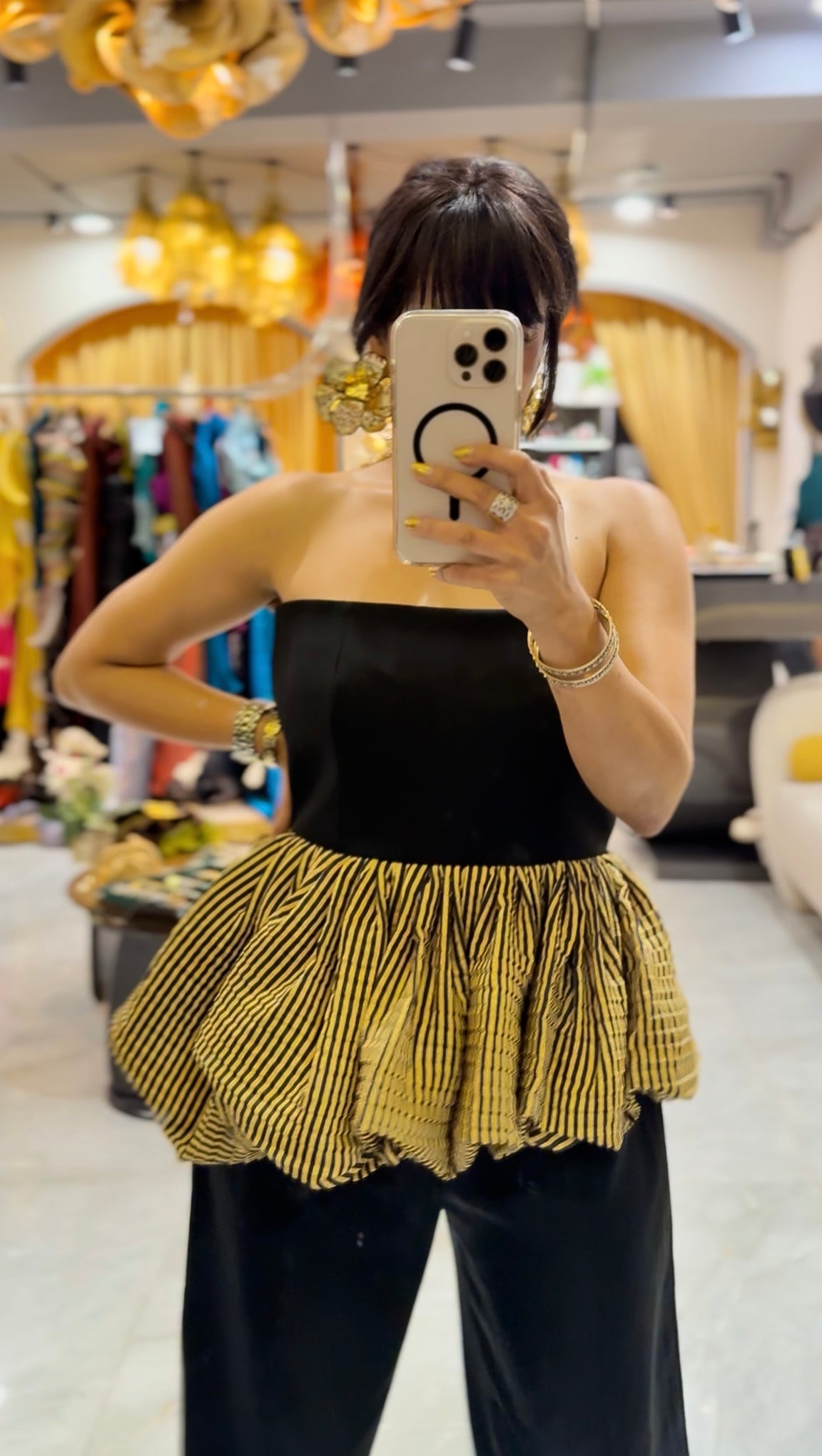 Yellow stripe hype peplum set