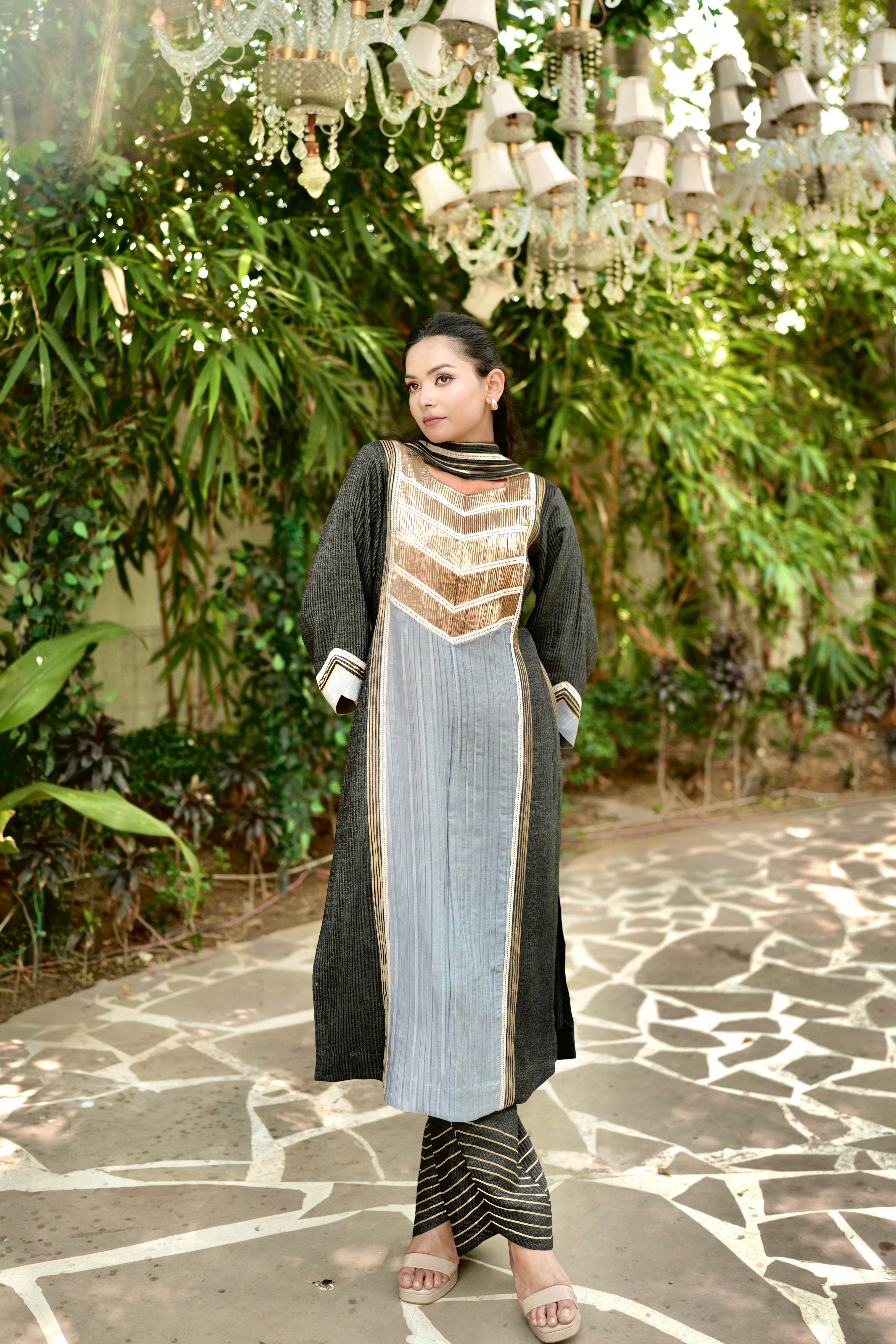 Denim black grey farsi salwar set