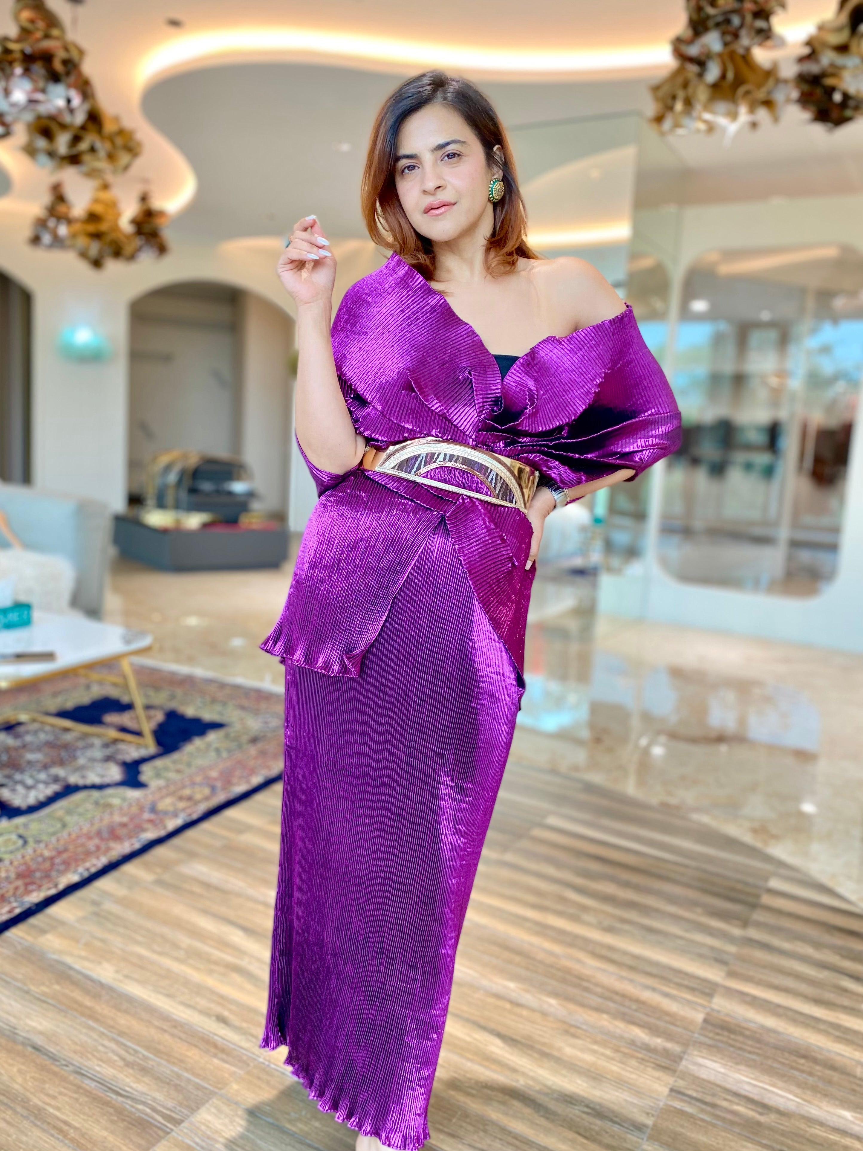 Magenta shimmer Multi drape skirt set