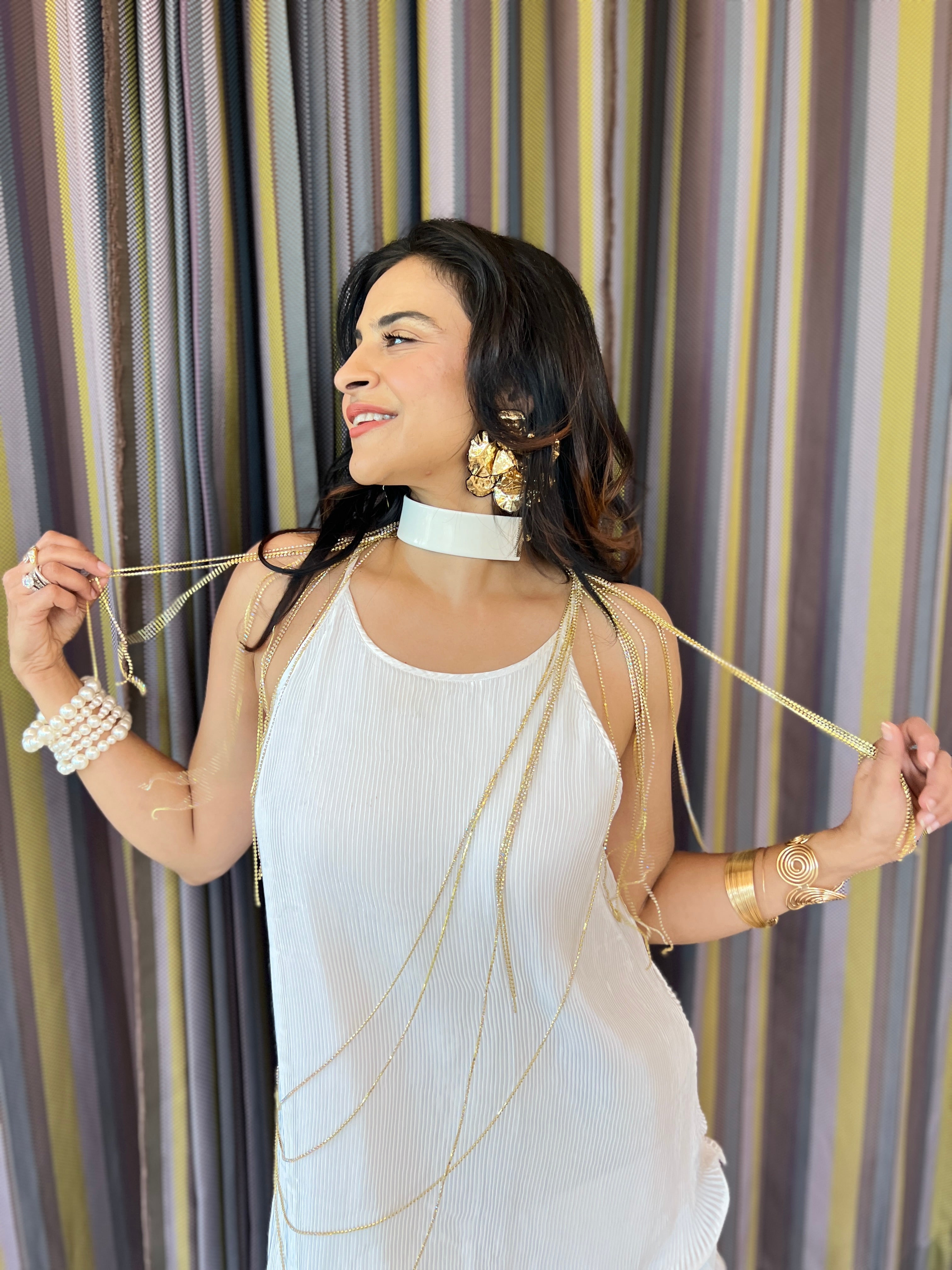 Long ruffle dress in ivory