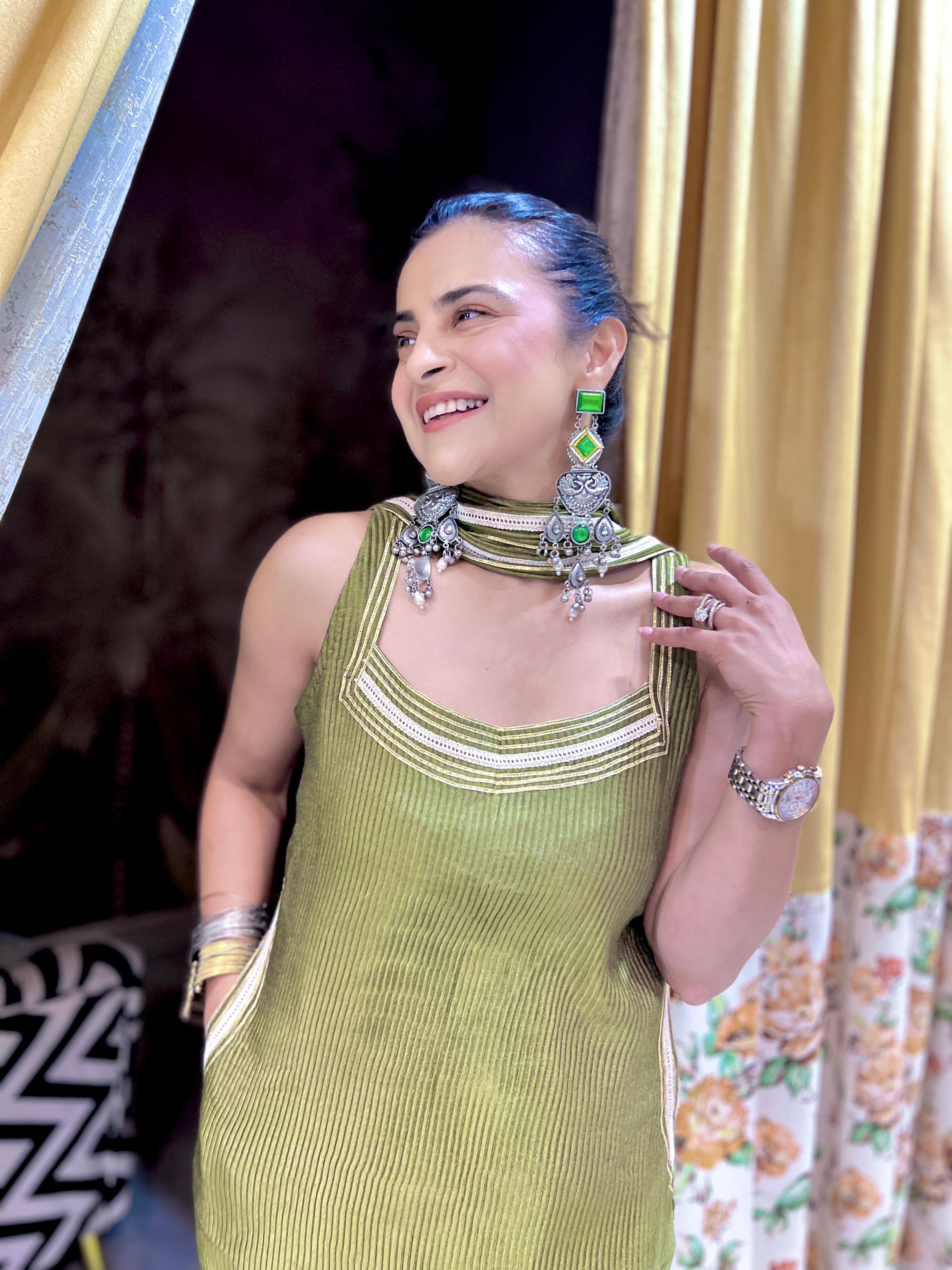 Denim olive green farsi salwar set