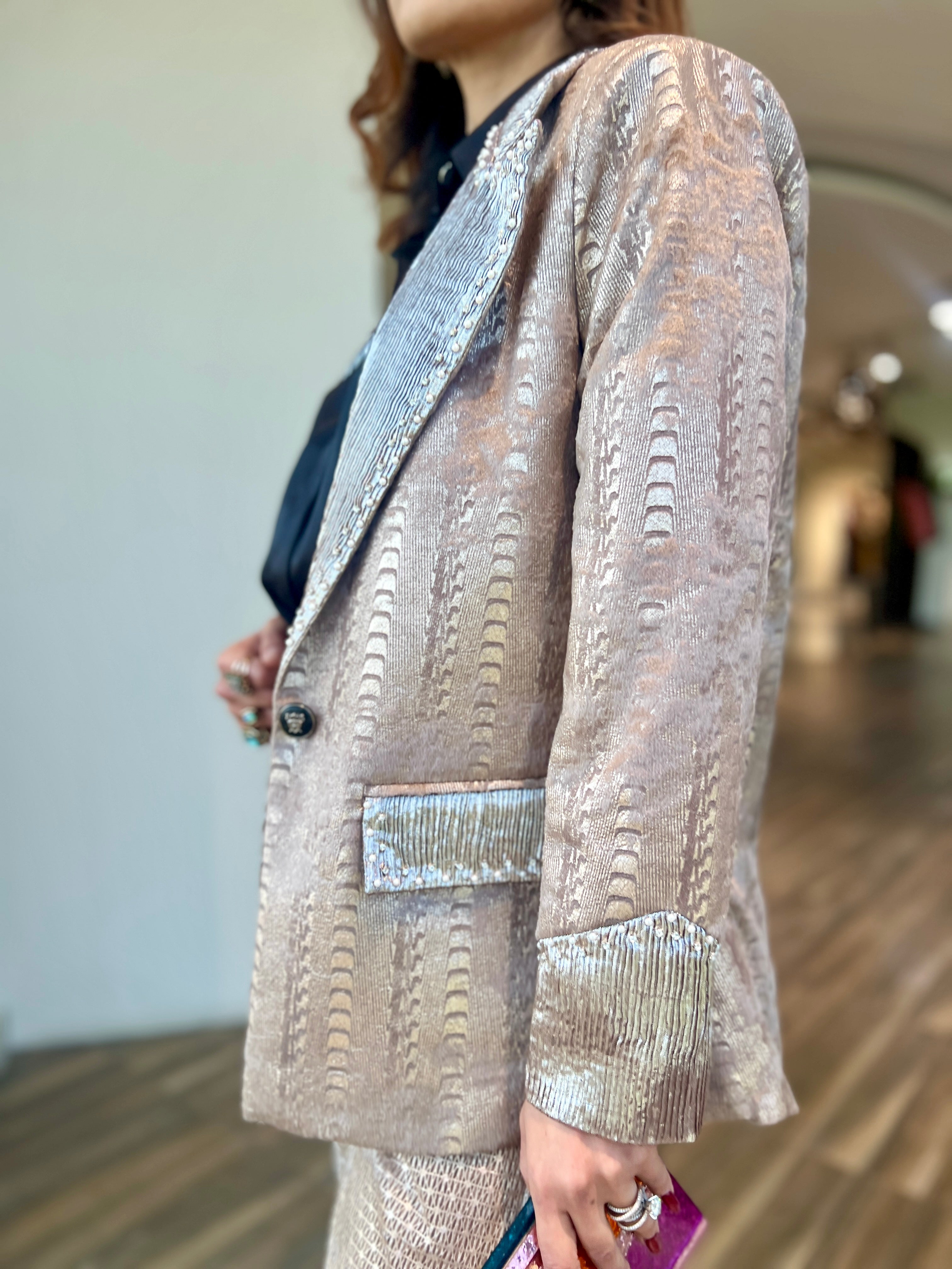 Champagne muse jacquard power blazer