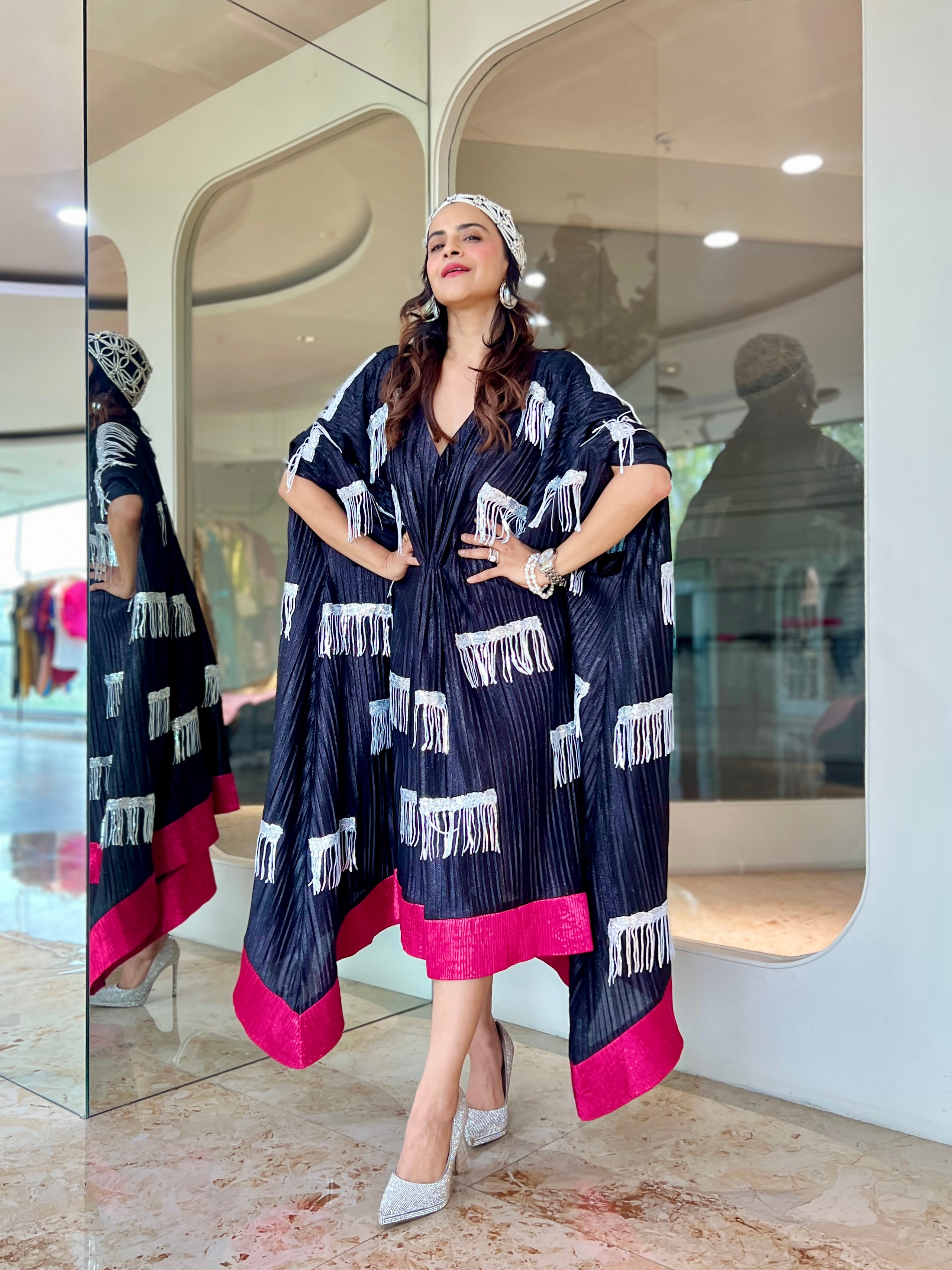 Black glitter tassel kaftan