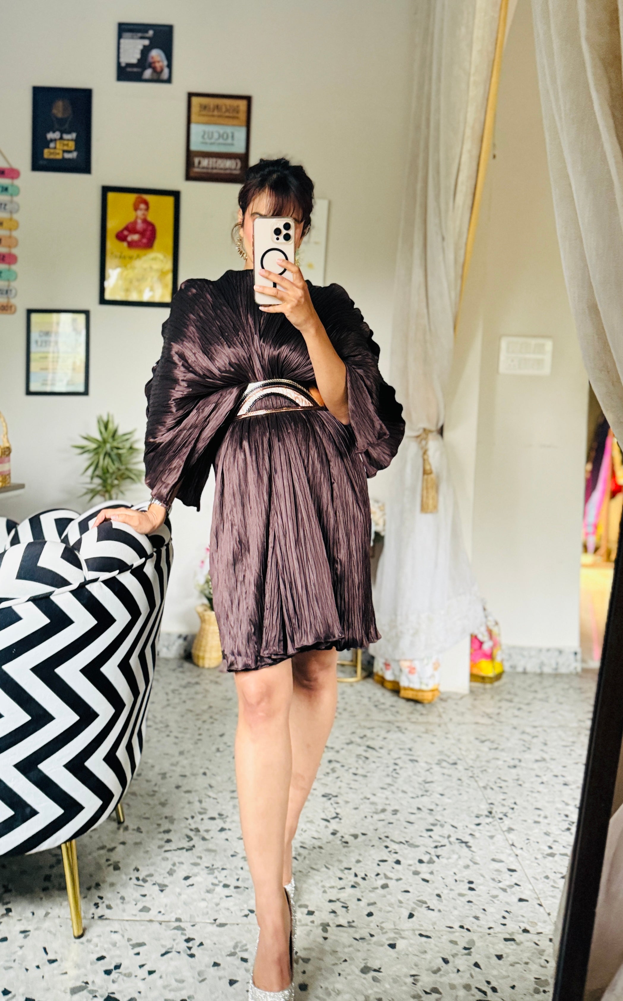 brown gauze dress with belt