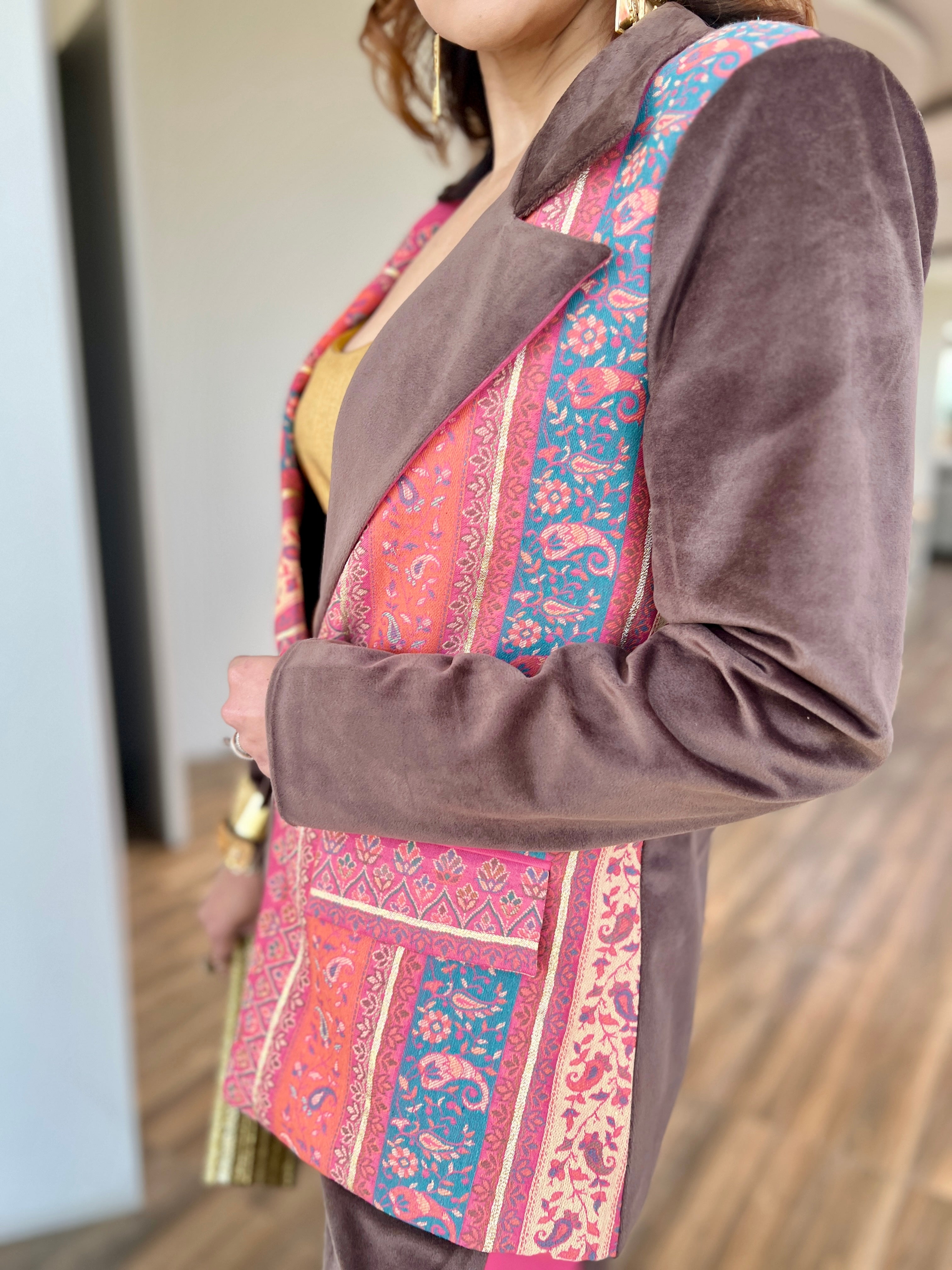 Amber Pink color block Power blazer set