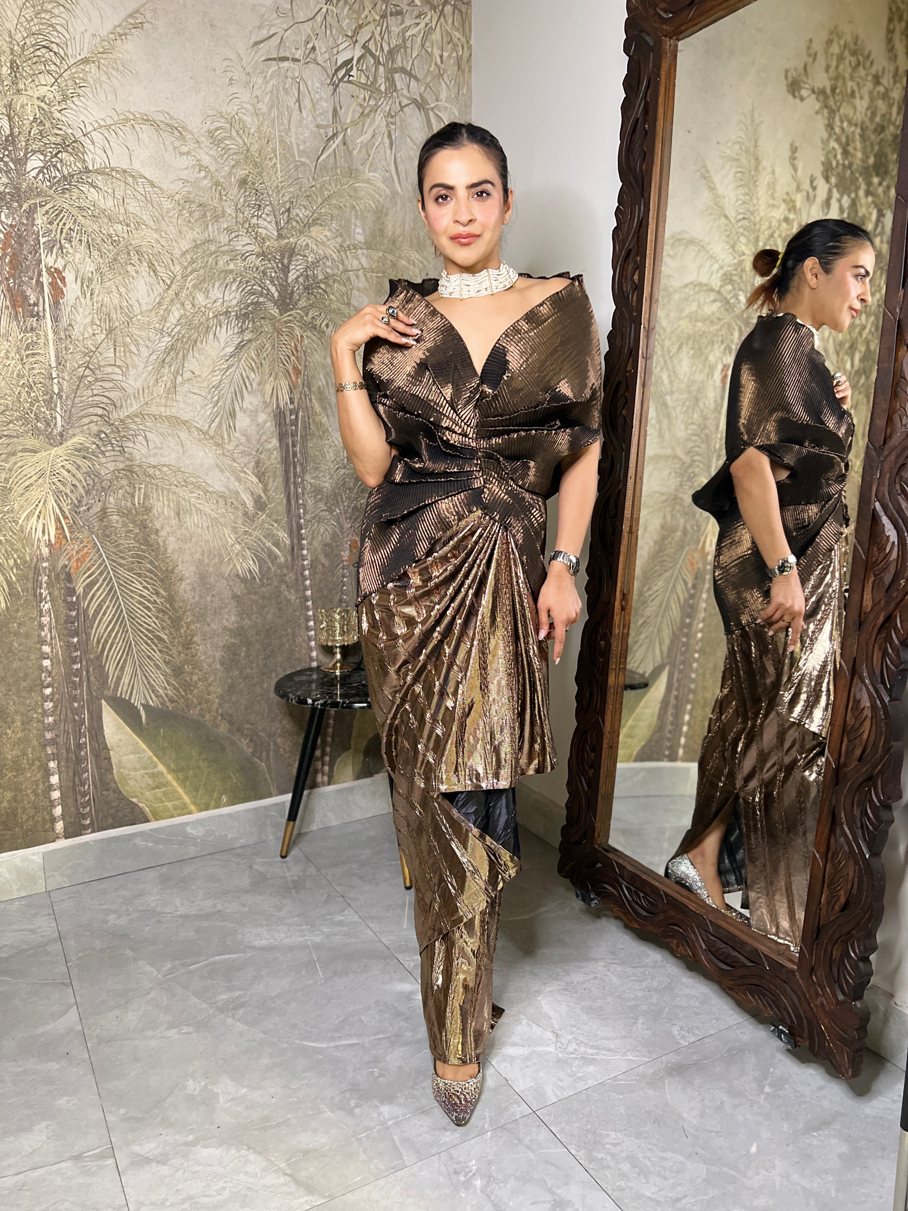 Copper glaze multi drape skirt set