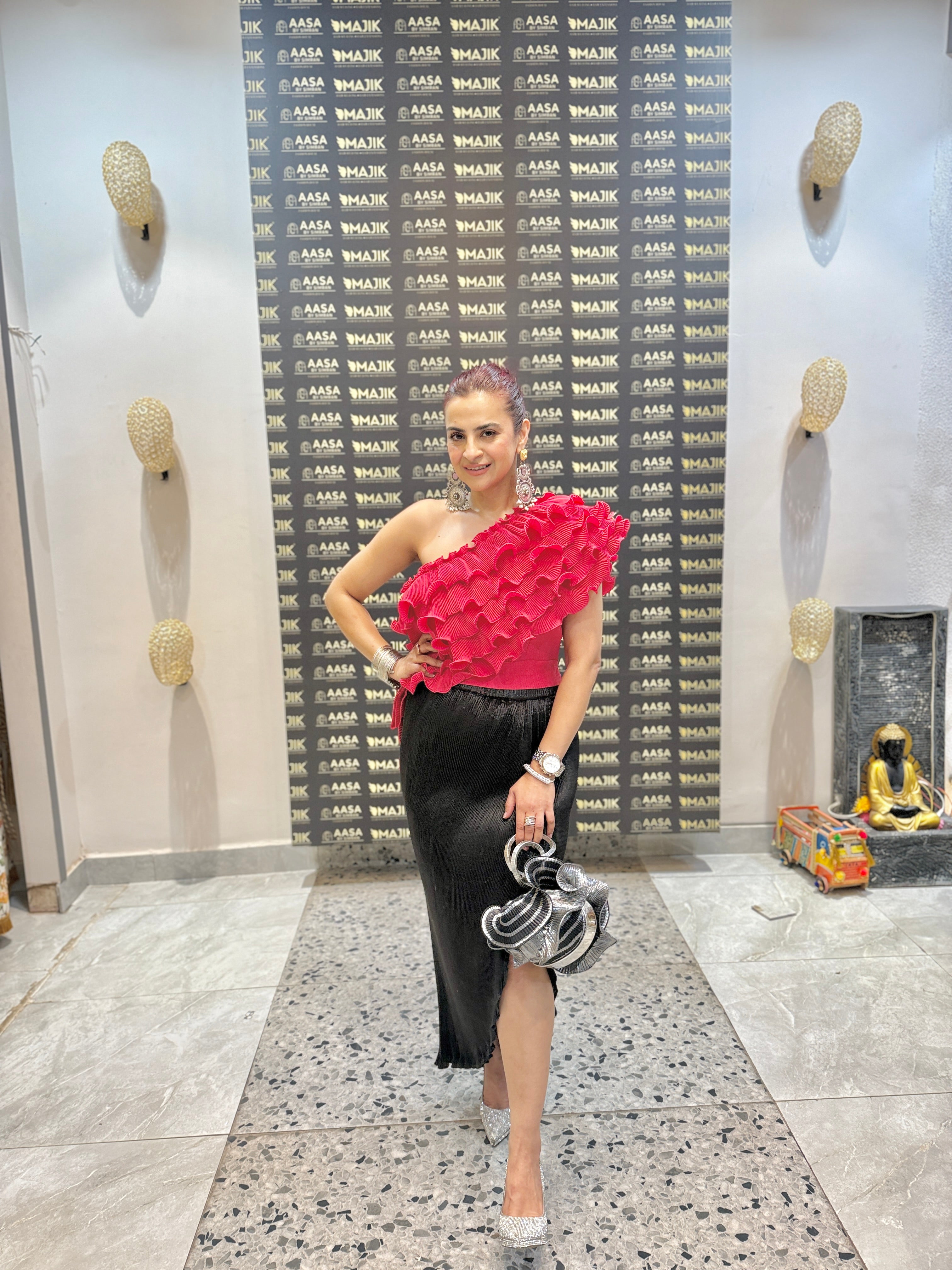 Pink floral ruffle top