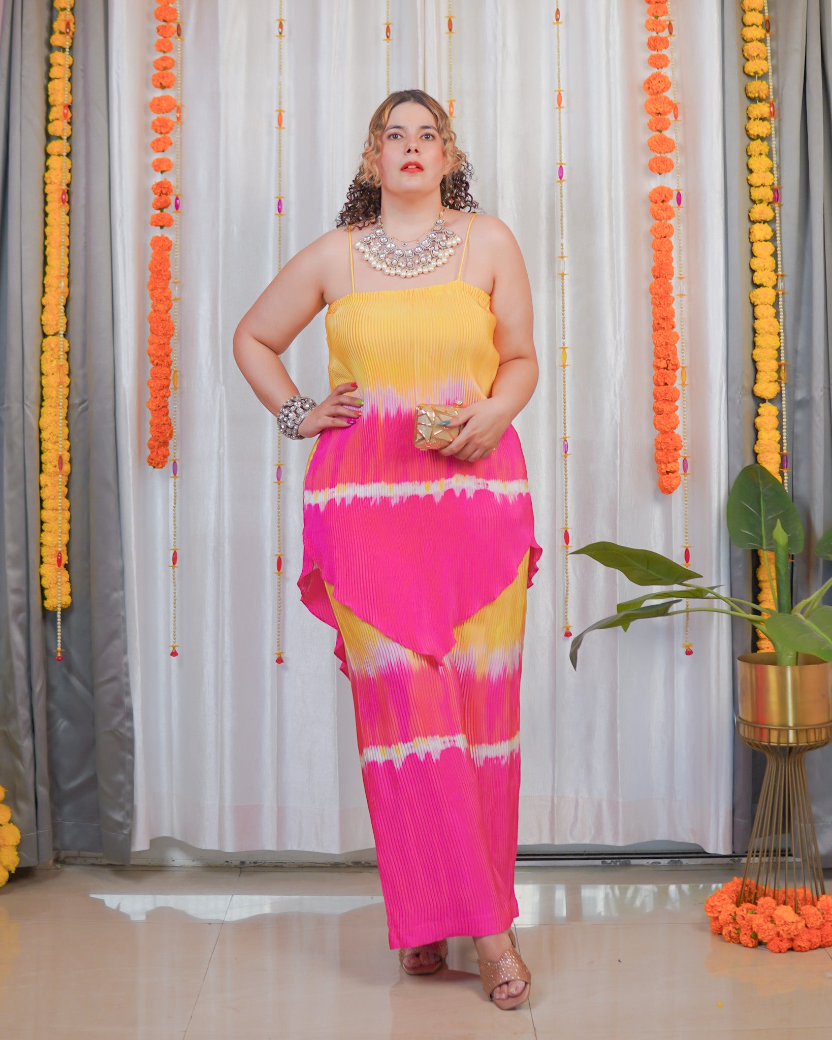 Pink Yellow Ombre layered pants set