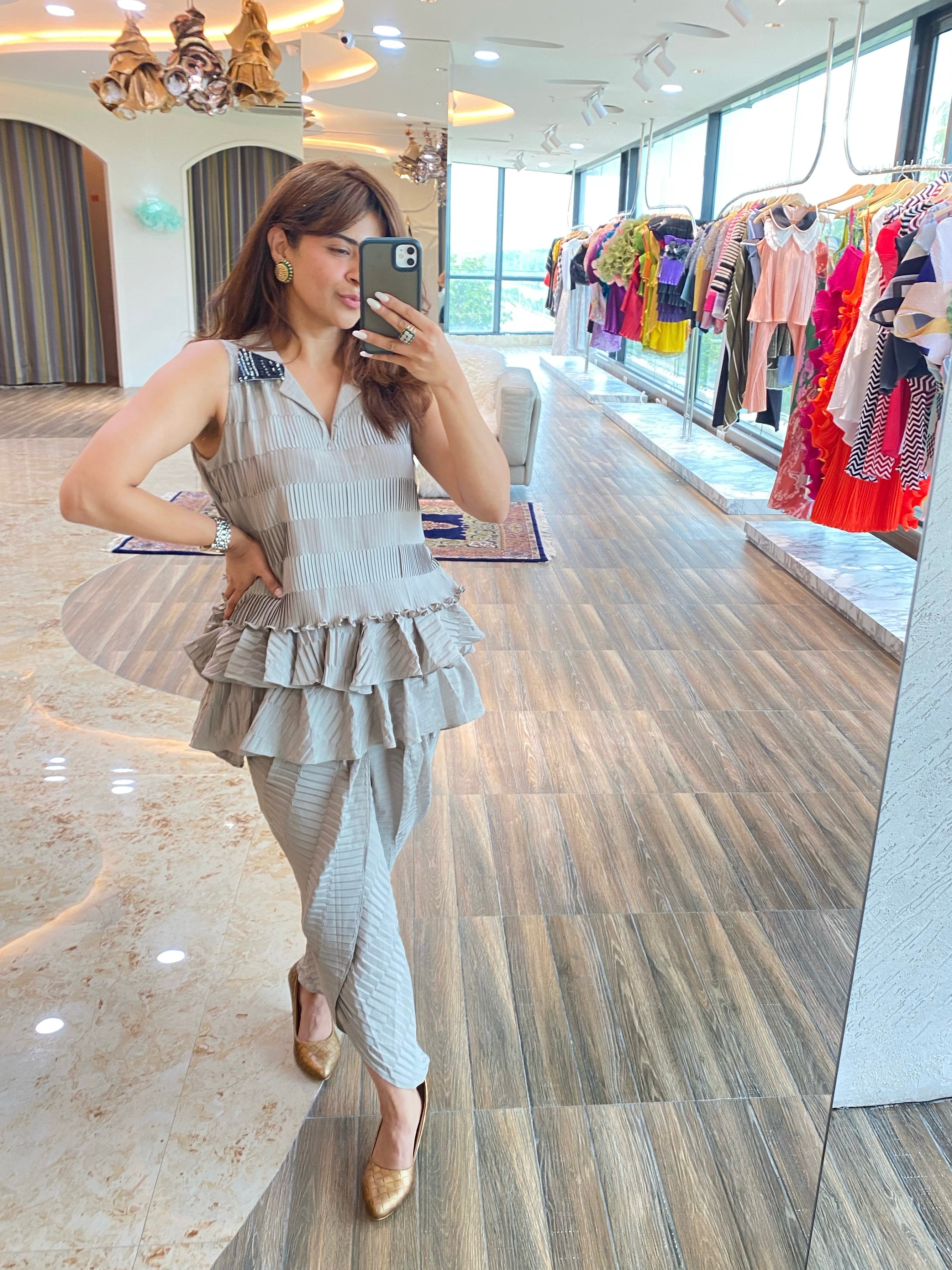 Grey peplum collar top