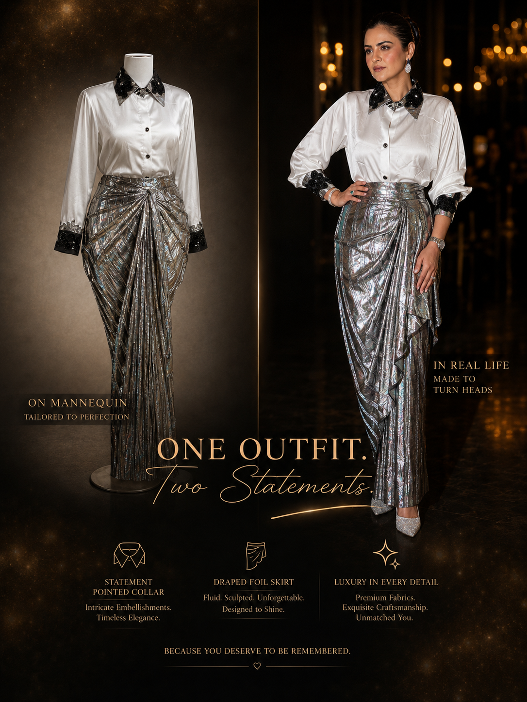 Mettalic silver drape skirt
