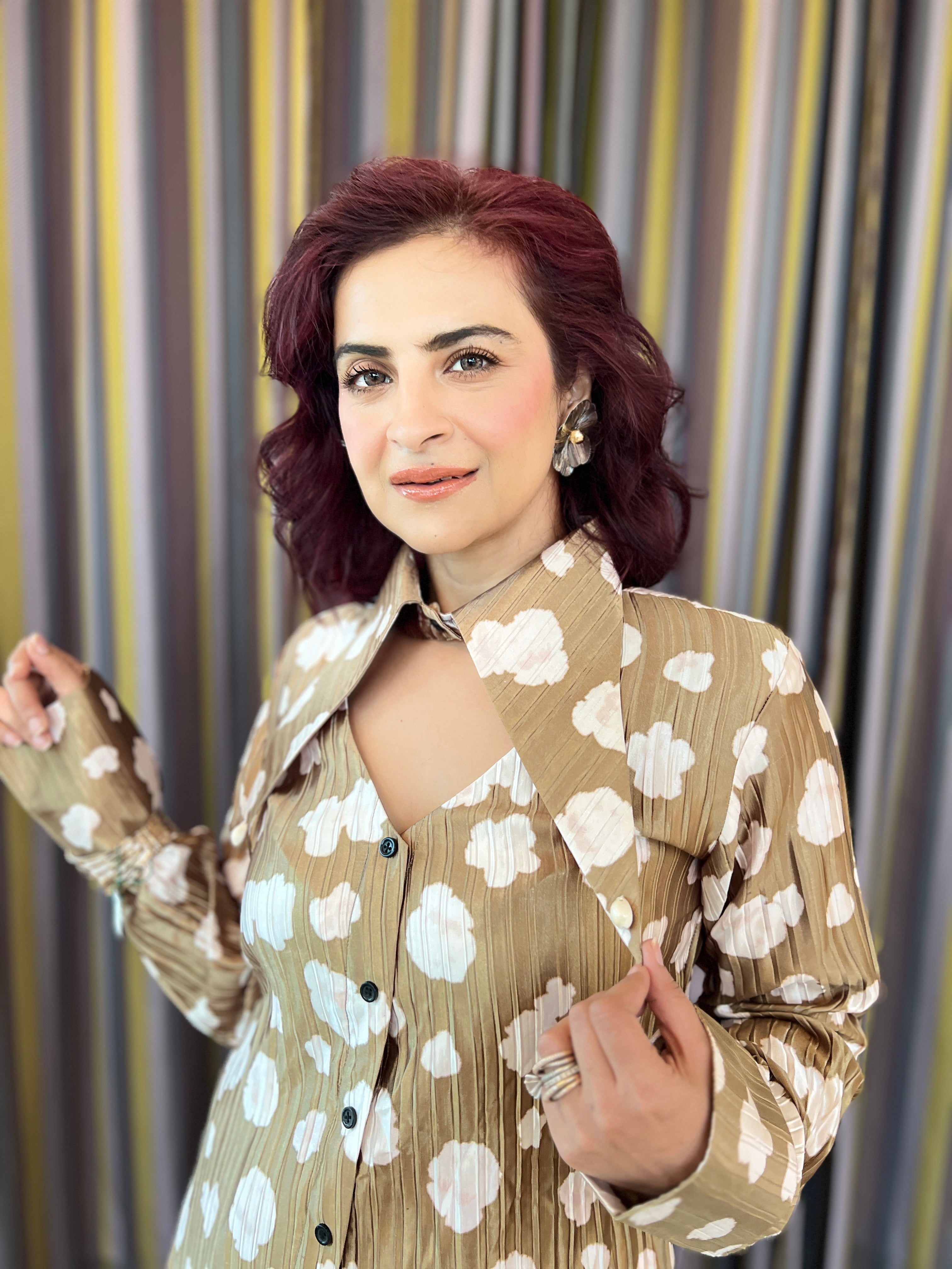 Long collar pants set in Burnt sugar