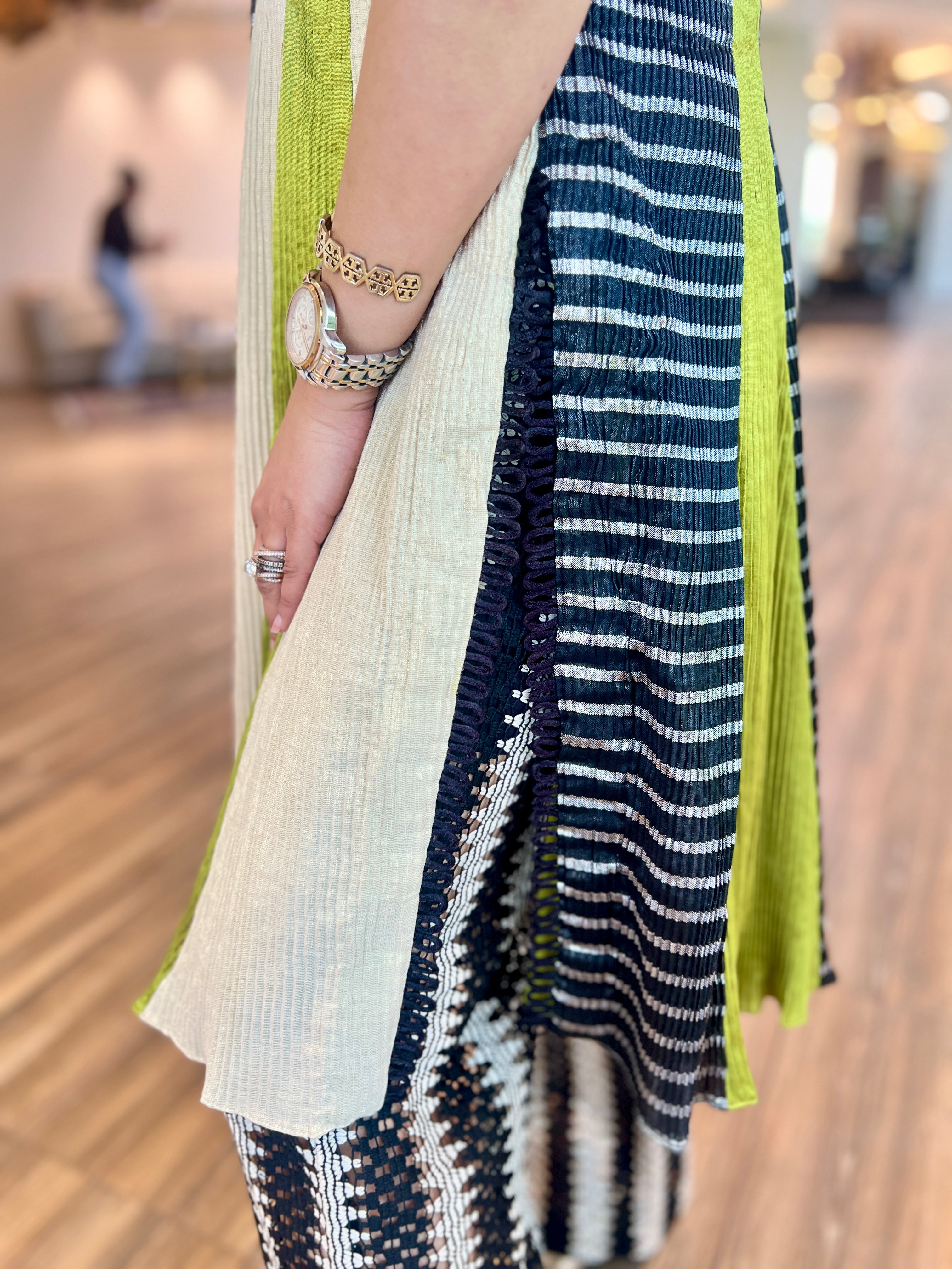 Collared Green Anarkali Multicolor gota embroidered kurta pants set