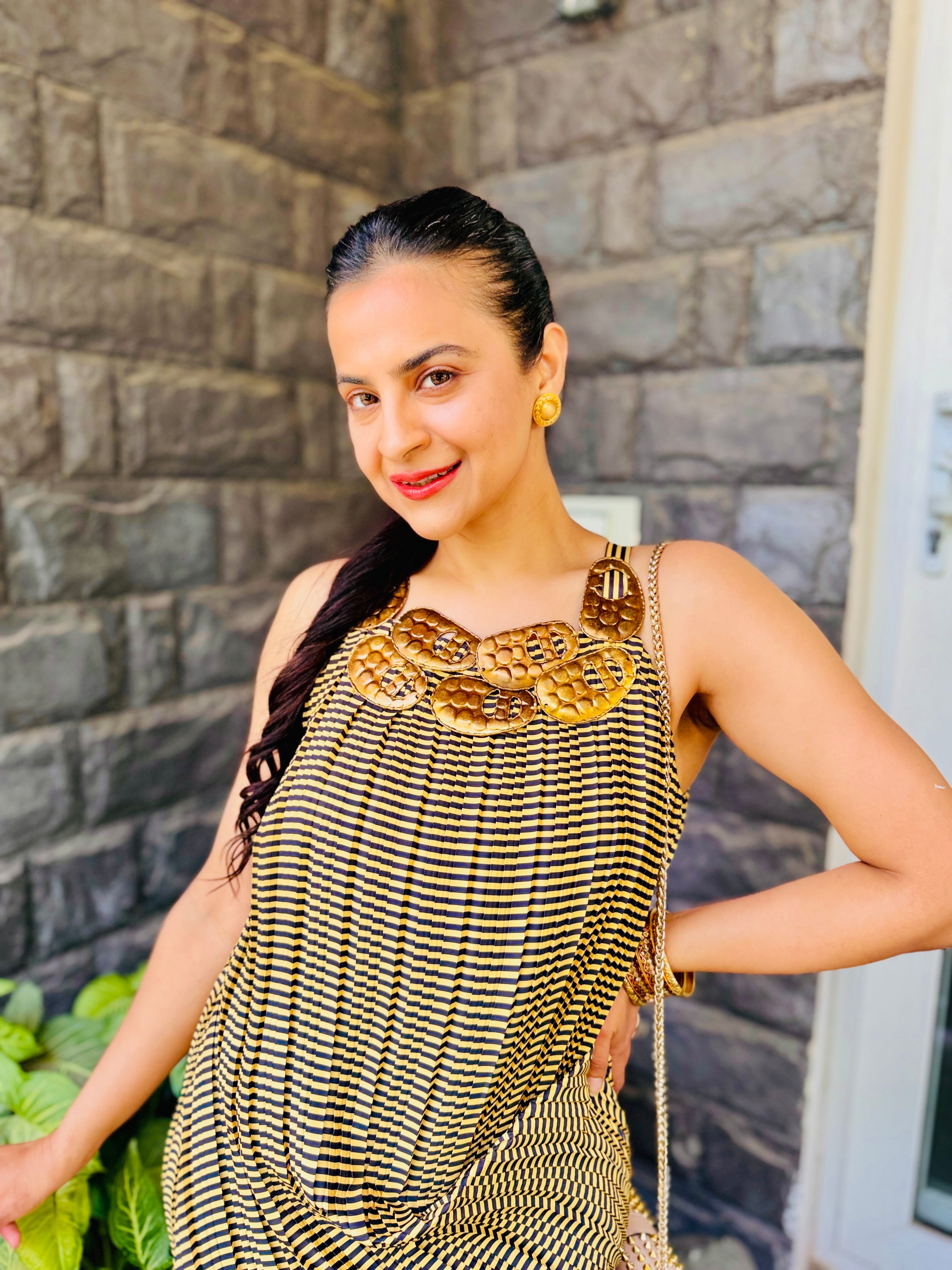 Yellow Stripe Metal Embellished Kurta