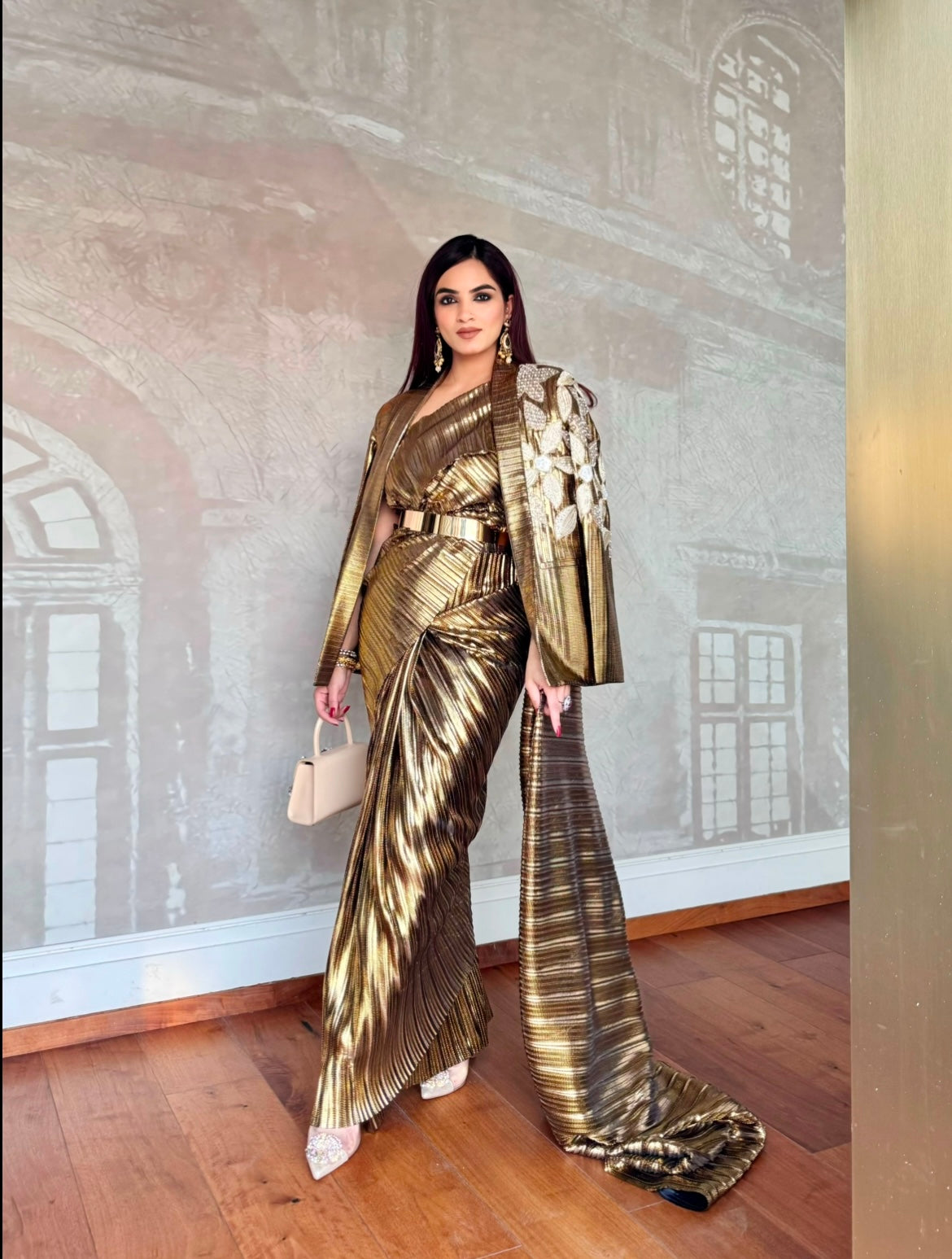 Renaissance Gold power drape saree blazer set