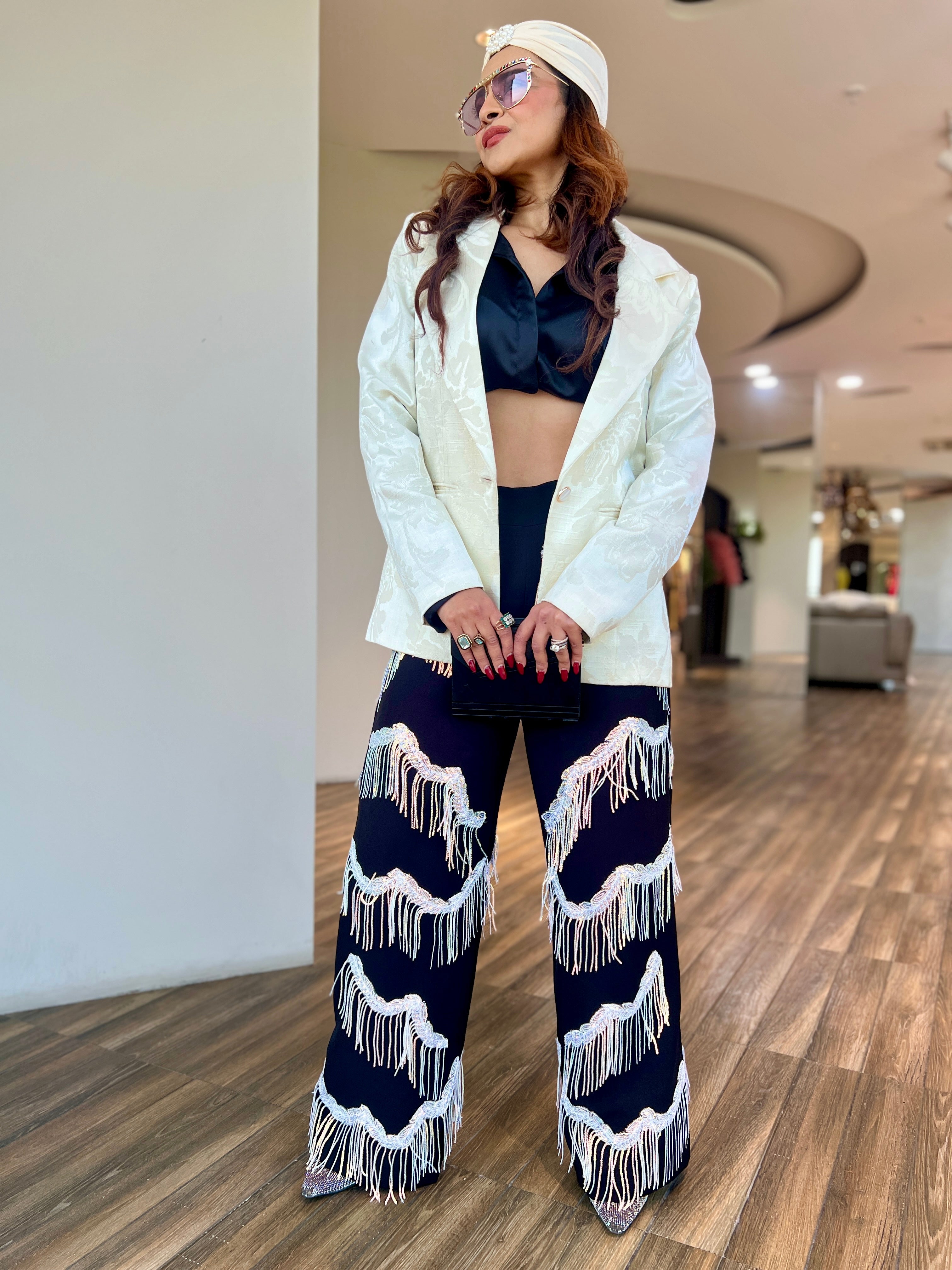 White Jacquard power blazer