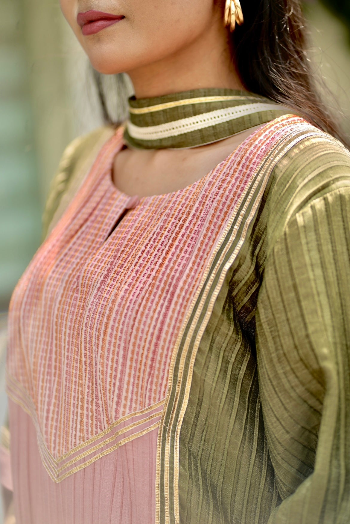 Denim peach olive green farsi salwar set